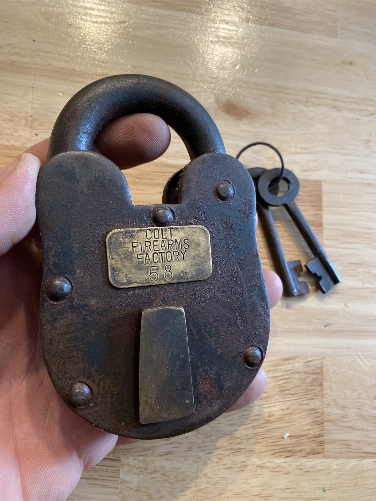 Colt Rifle Padlock Lock Key Set Lot Patina Brass Plate Winchester Browning GIFT