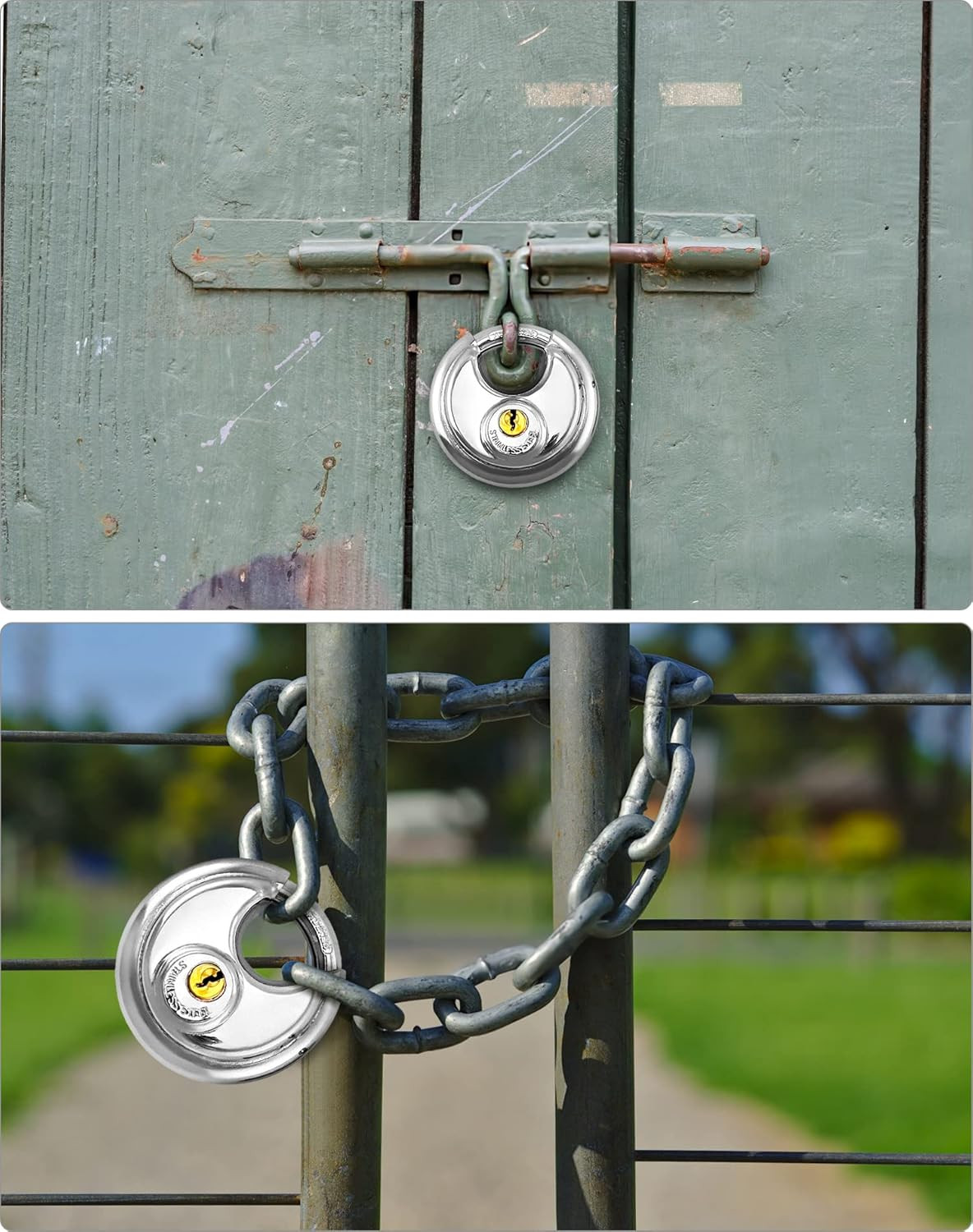 Keyed Alike Disc Padlock, 4 Pack Stainless Steel Discus Lock with 3/8-Inch Shack