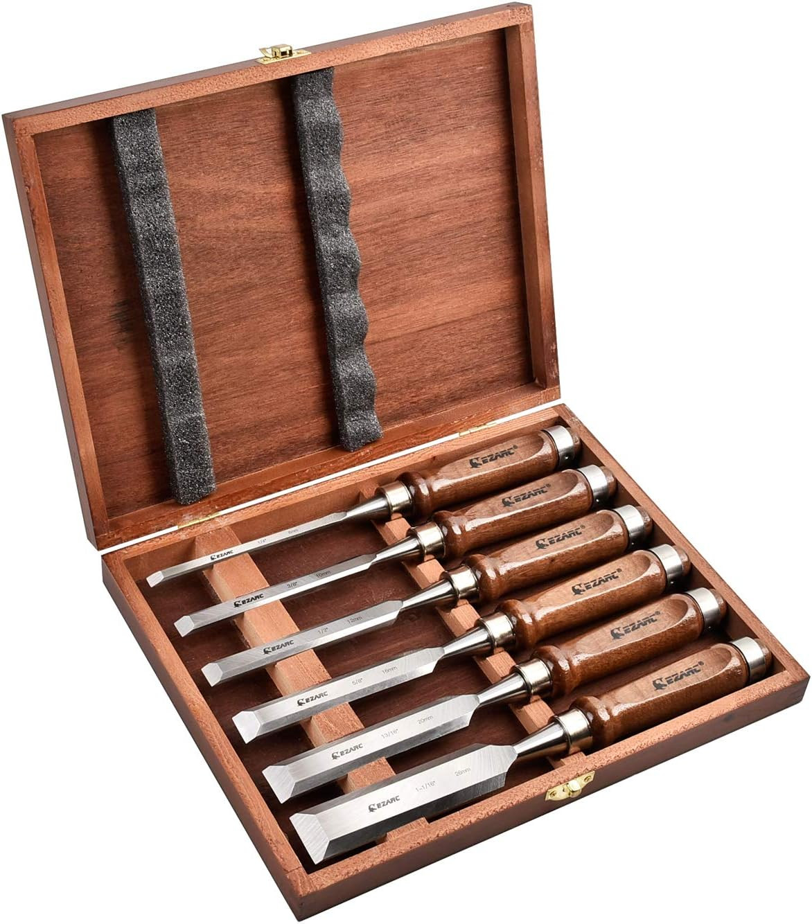 6 Pieces Wood Chisel Tool Sets Woodworking Carving Chisel Kit with Premium Woode