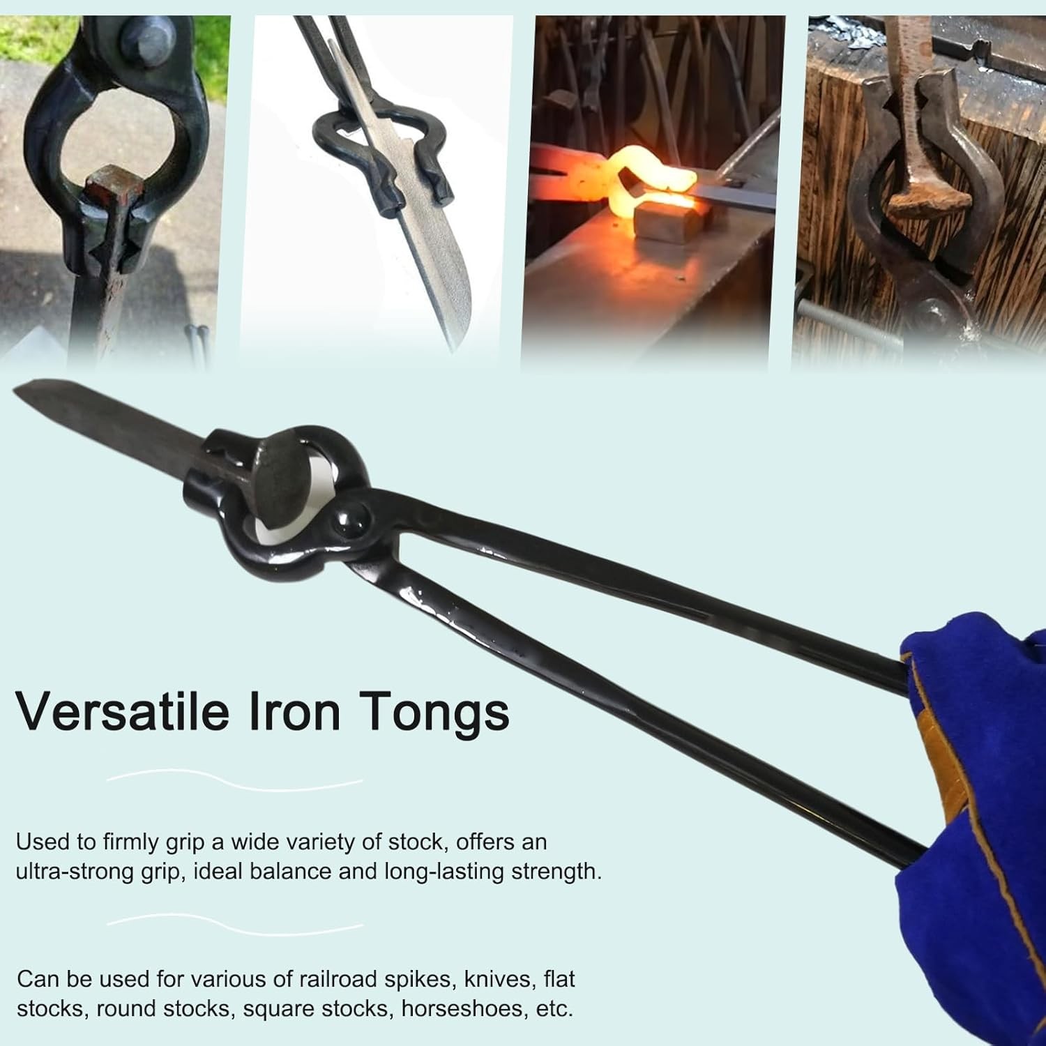 17 INCH V-BIT BOLT BLACKSMITH TONGS, WOLF JAW TONGS ASSEMBLED