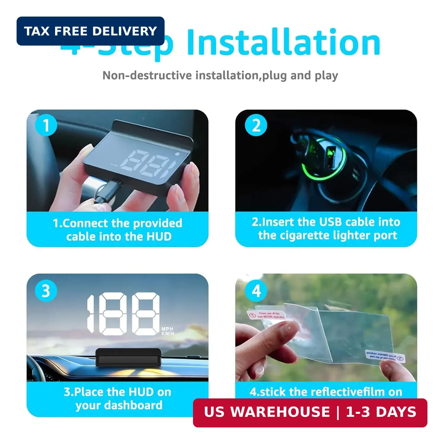 Heads Up Display for Car GPS Speedometer USB Plug & Play Large Display