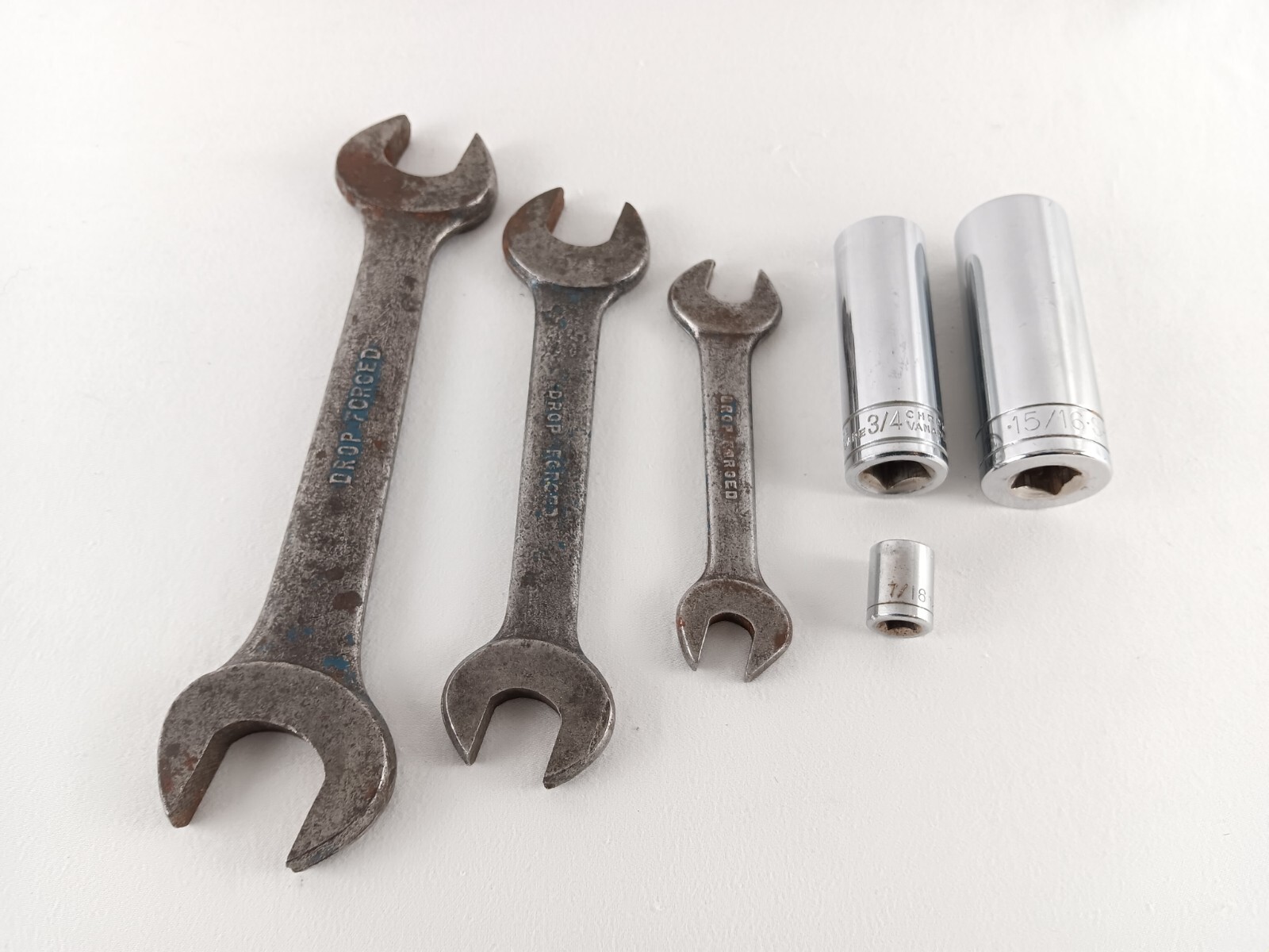 Drop Forged Socket Wrench Tools Lot of 6 Vintage Mechanic Hand Tool Set