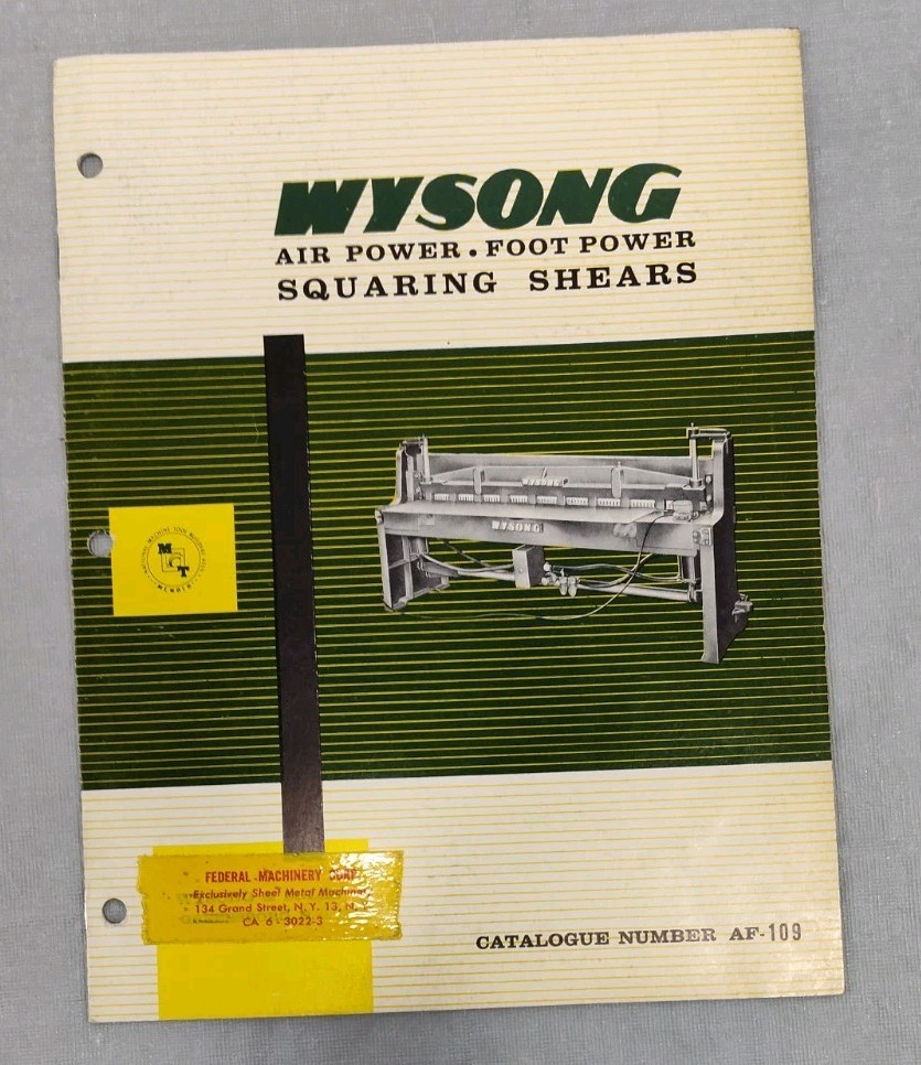 Wysong & Miles Catalog Squaring Shears Industrial Machine Metal Working Brochure