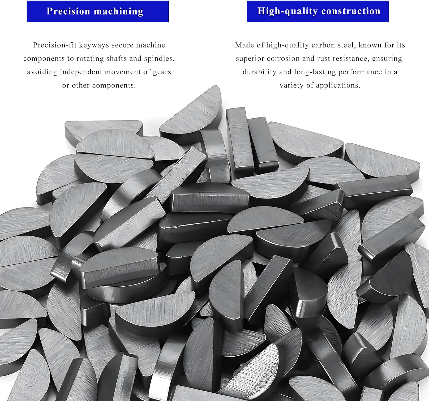 120PCS Woodruff Key Assortment Kit, 10 Sizes Carbon Steel Semicircle Bond Key