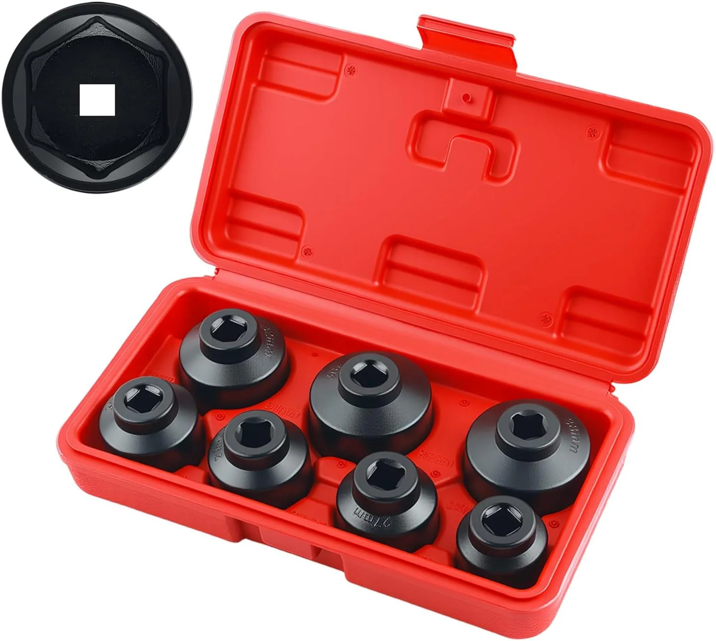 7-Piece Oil Filter Socket Set Includes 24mm,27mm,29mm,30mm,32mm,36mm,38mm. Ca…