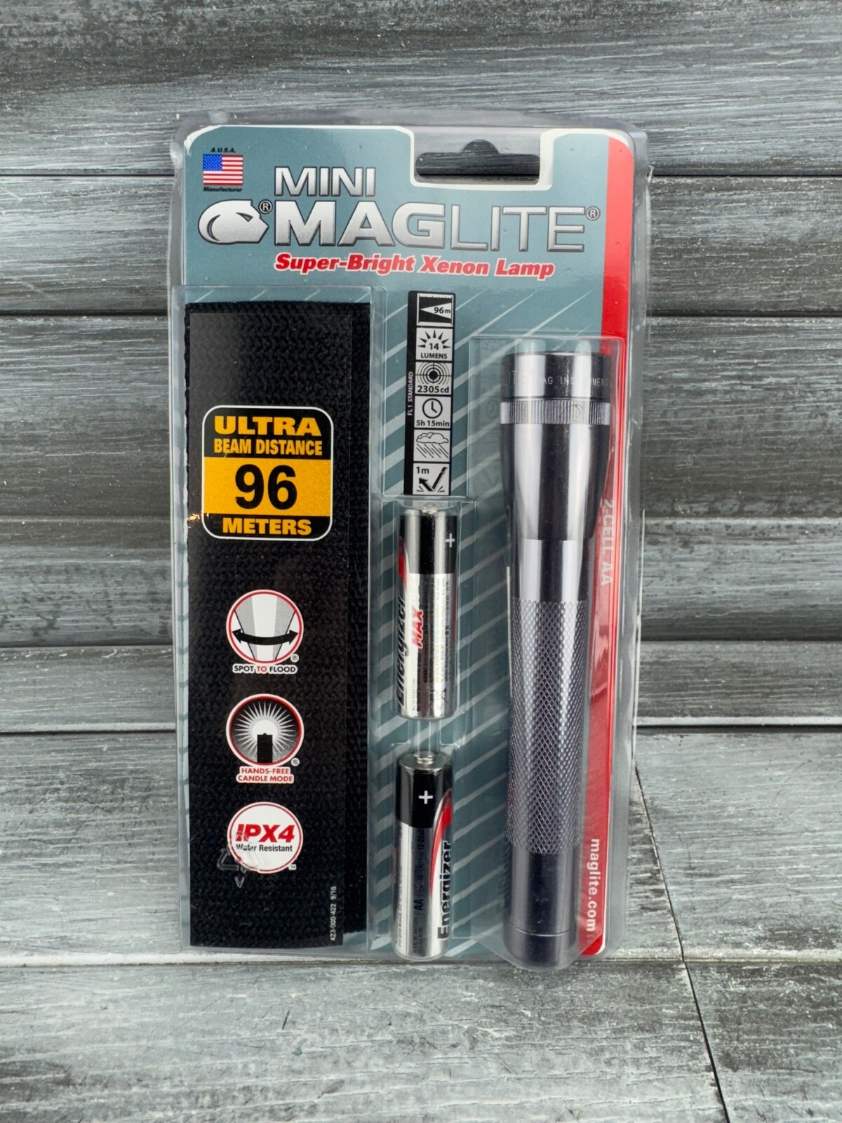 Maglite Mini M2A09H Xenon Lamp Bulb 2-Cell AA Flashlight EDC Holster Slate Gray