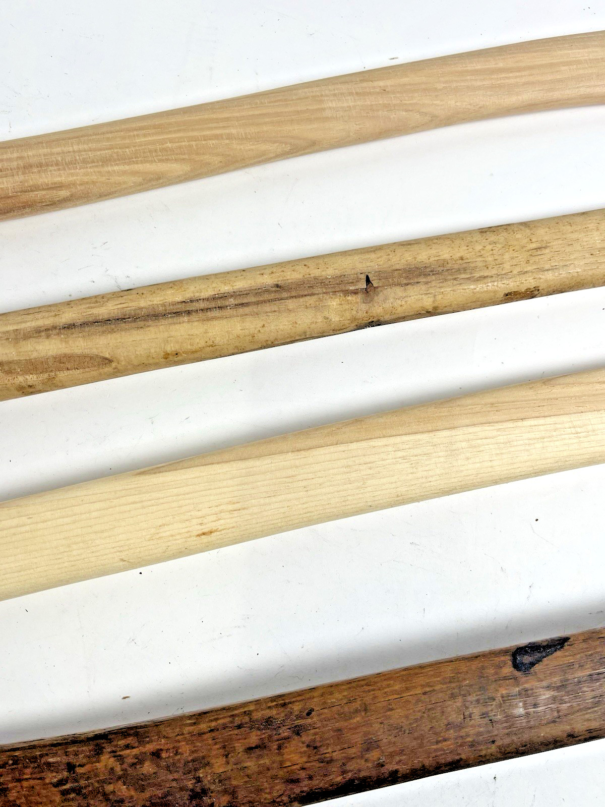 LOT (4) Wood Full Size Axe Handles Vintage & New Single Bit & Hewing Axe 28”-36”