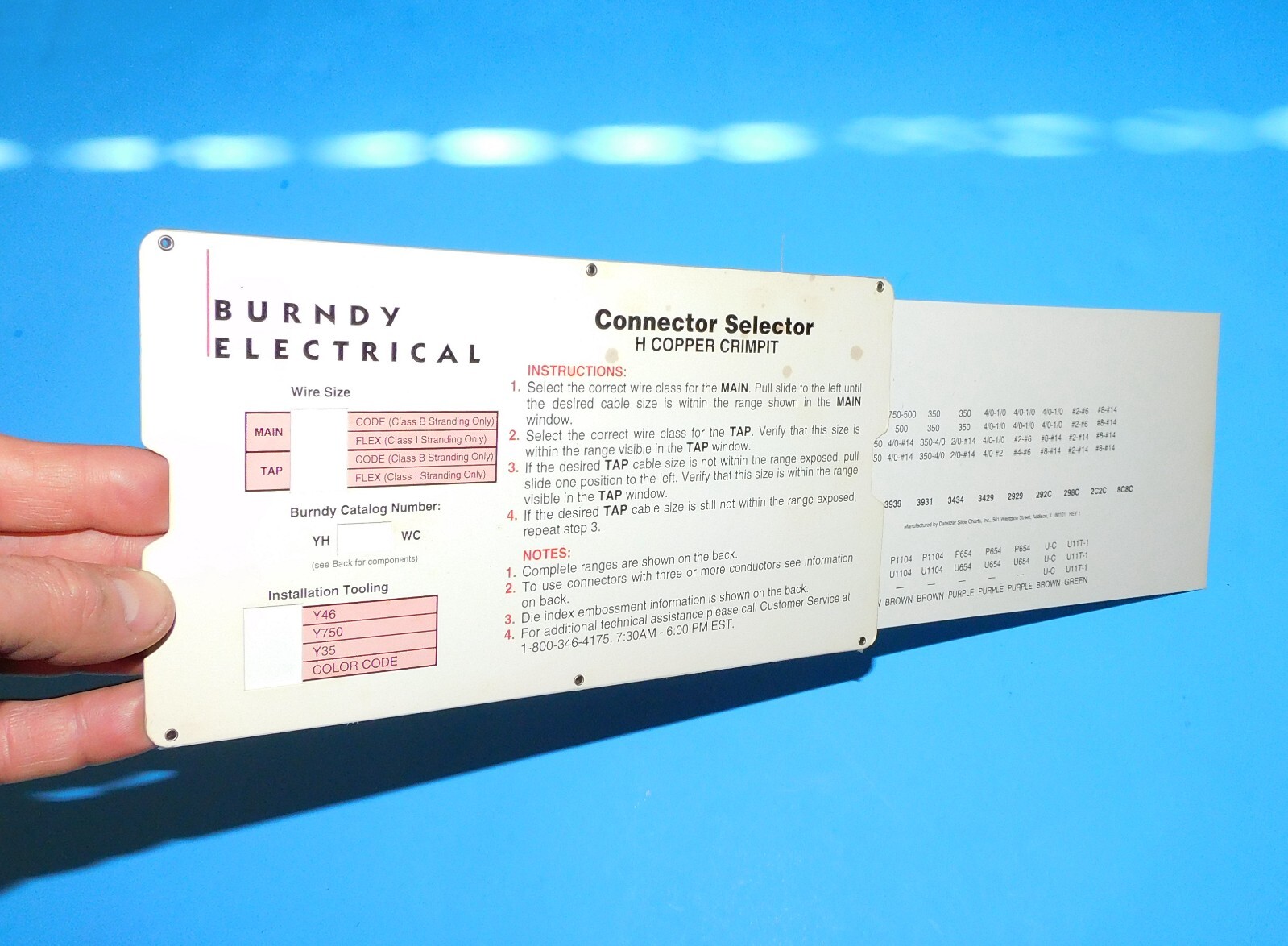 H COPPER CRIMPIT CONNECTOR SELECTOR CHART FROM BURNDY ELECTICAL