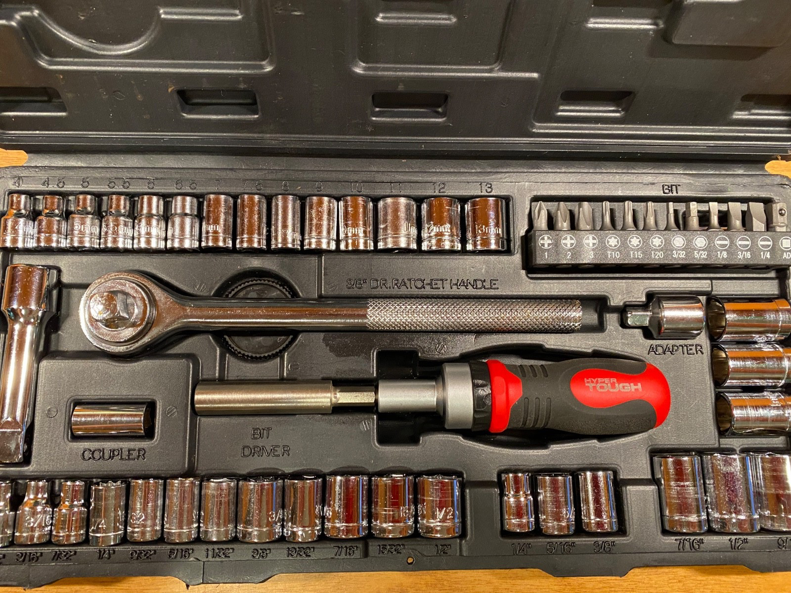 “HYPER TOUGH” 54-pc 1/4″ & 3/8″ Drive Socket Set plus 12″ Groove-Joint Pliers