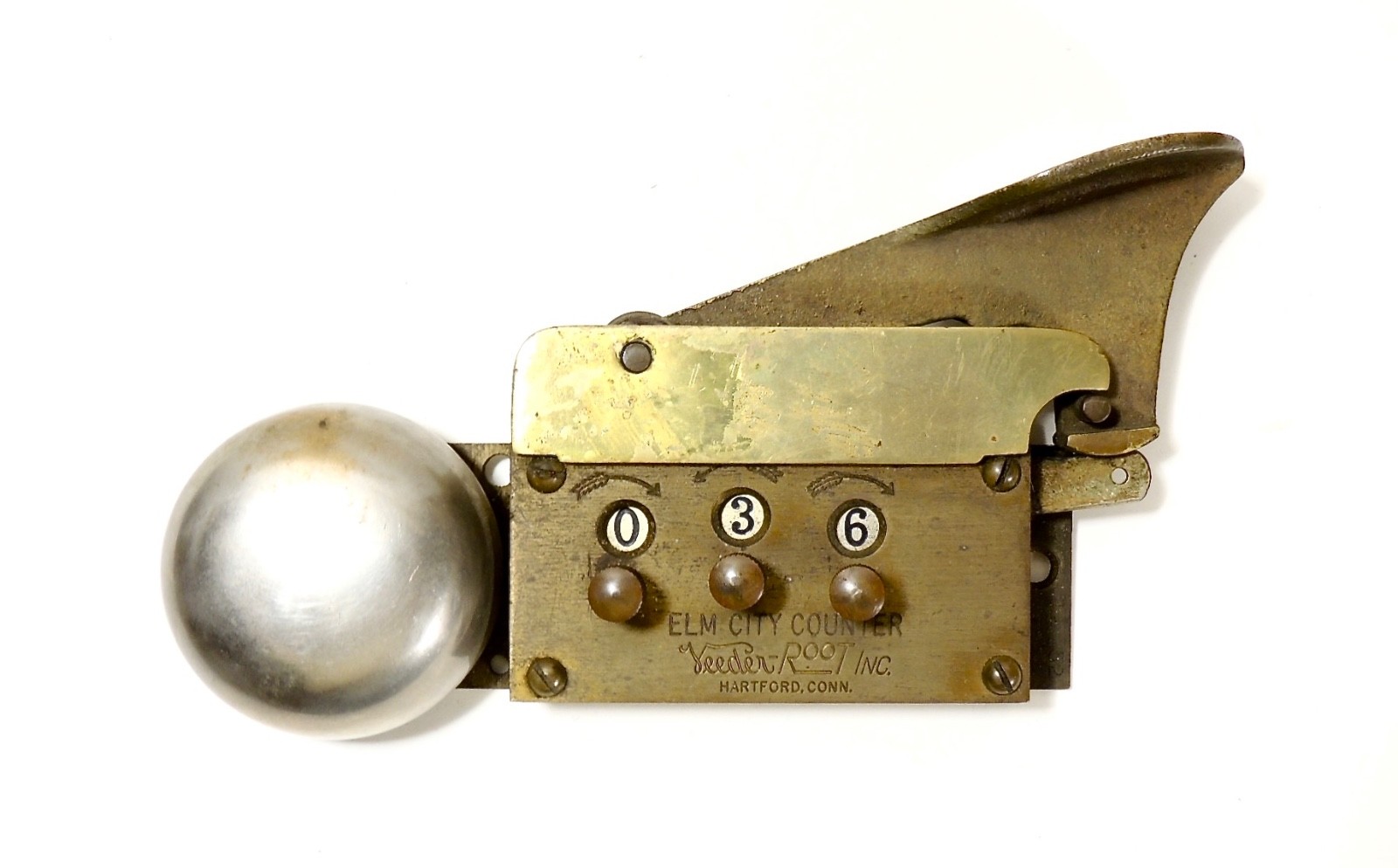 Veeder-Root Elm City Counter ~ 3 Digit Brass Counter W/Bell & Foot Pedal