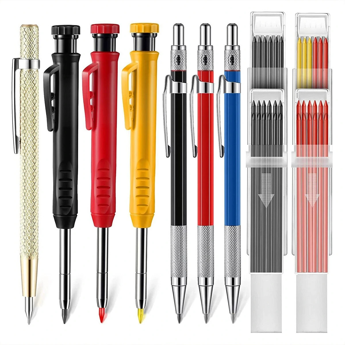 24 Carpenter Pencil Set w/ Deep Hole Marker, Sharpener, Carbide Scribe Tool