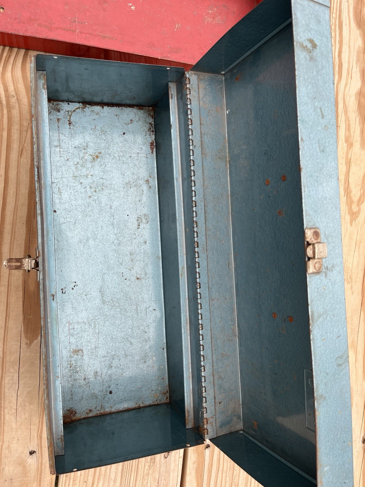 Sears Metal Tool Box Blue Red Interior tray Portable Storage Chest USA Vintage