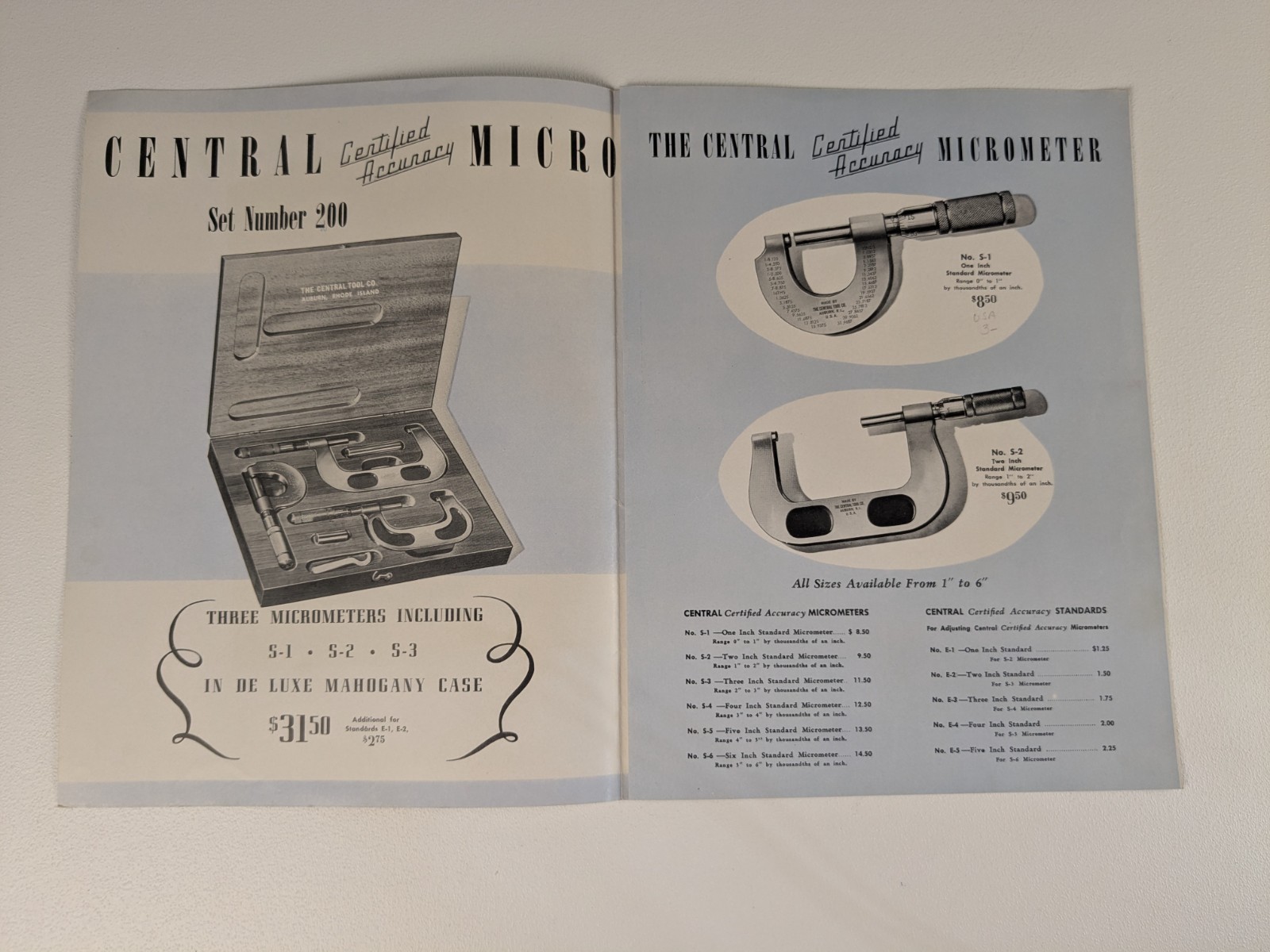 C1940-50s The Central Certified Accuracy Micrometer Advertisement Pamphlet -B27