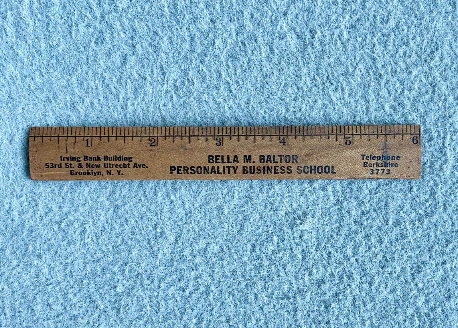 Vintage 6″ Advertising Wood Ruler Personality Business School Brooklyn NY