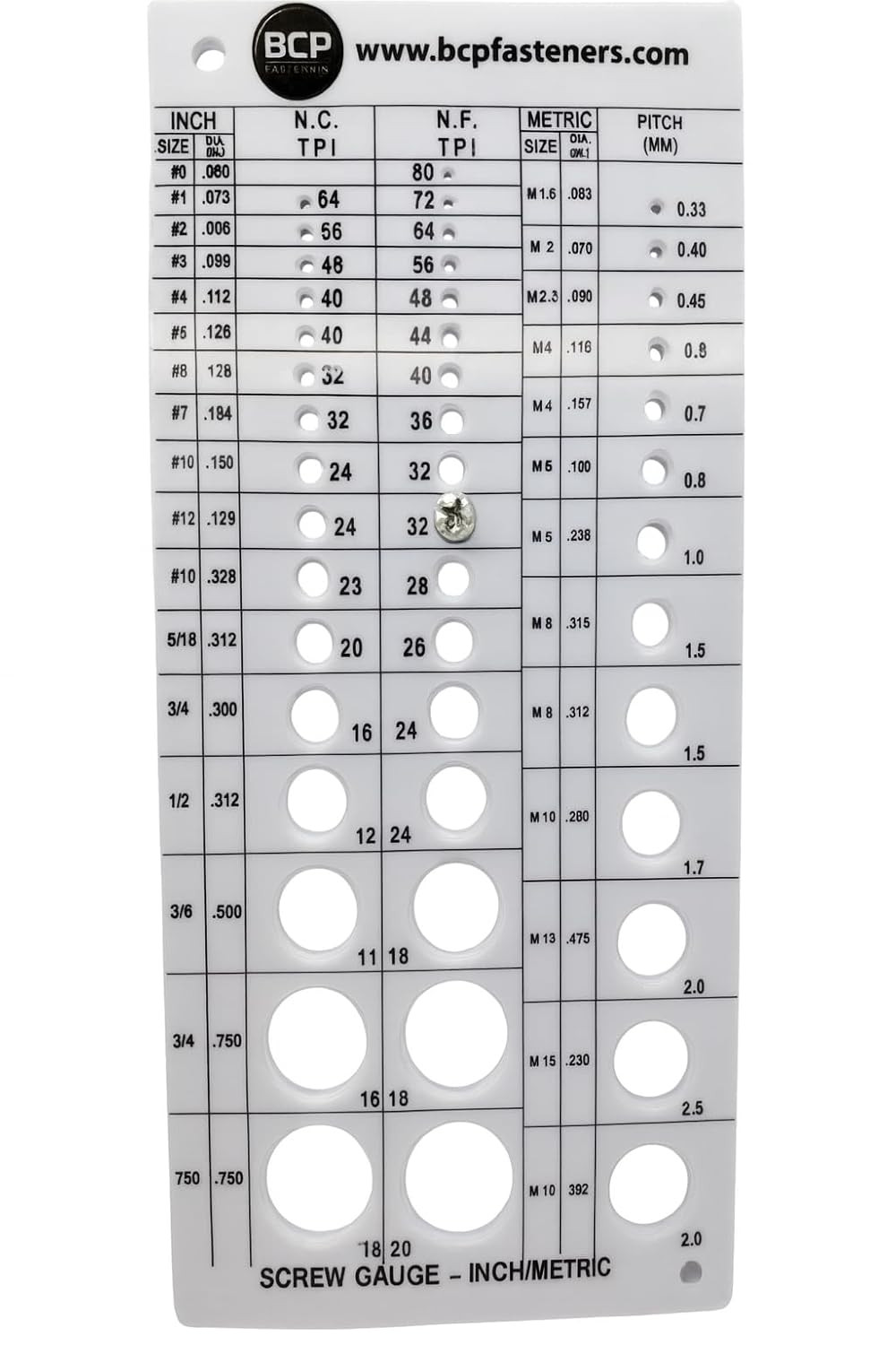 Screw Thread Gauge | Metric and SAE | Recommends Drill Bit & Tap Size (BCP675)
