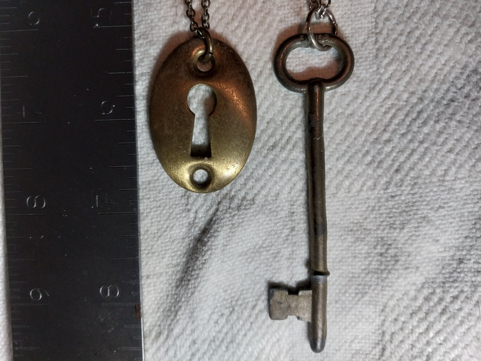 Vintage Skelton Key & Keyhole Pendant Necklace Set #21