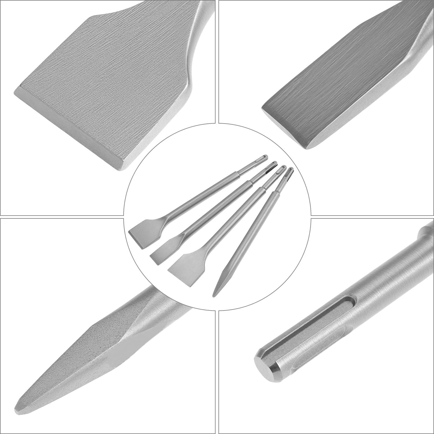 Masonry Chisel Set, 4-Piece Tile Removal Chisel Bits for Rotary Hammer Drills