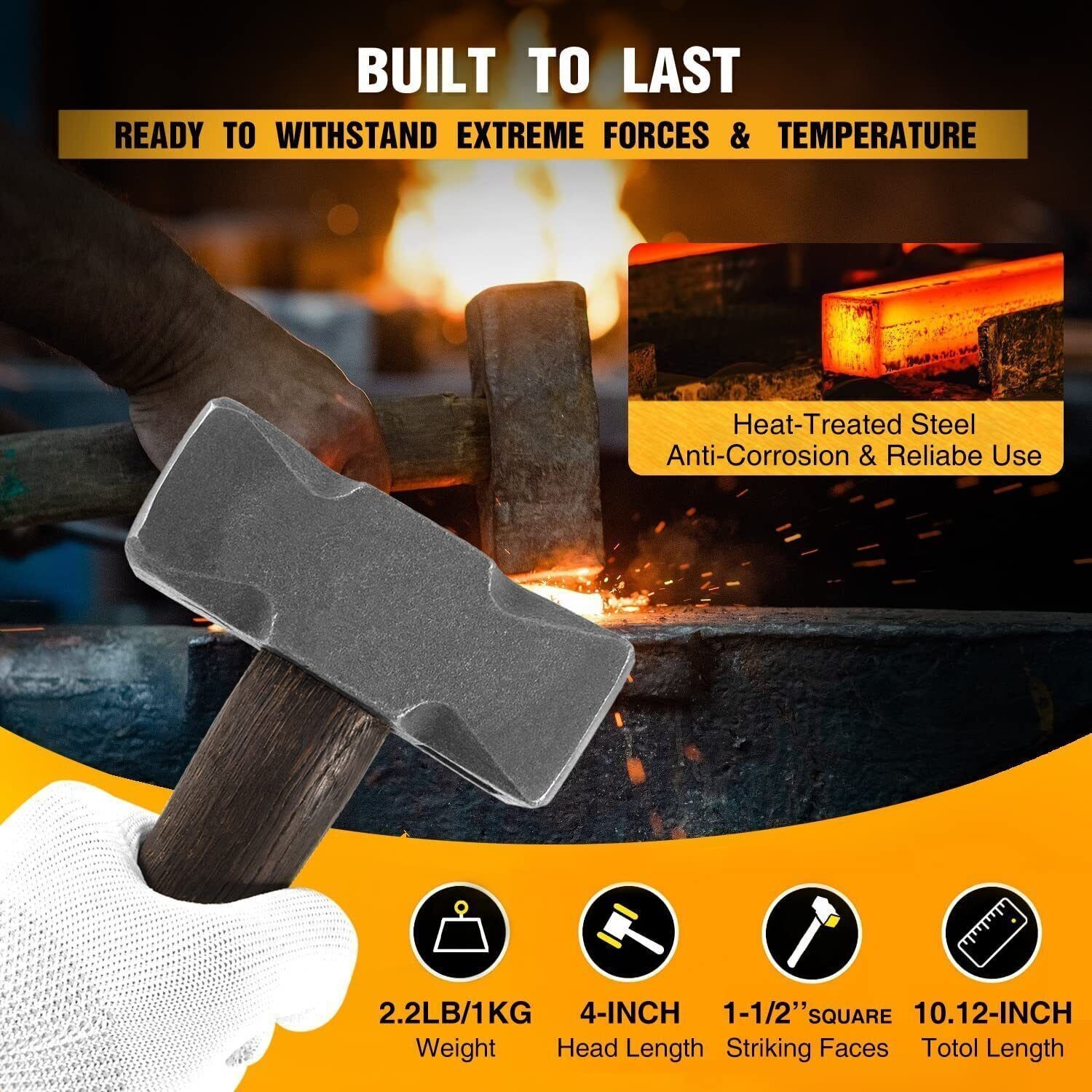 Blacksmith 2.2LB Square Forge Hammer Forging Tool for Blacksmith Anvil Knife