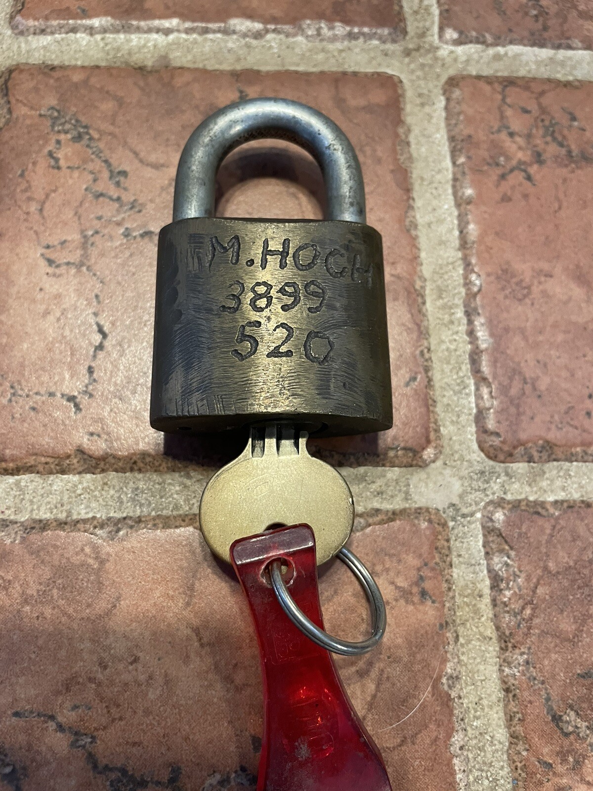 Vintage WB Wilson Bohannon Brass Padlock W/Key Crudely Carved GM Foundry Def. Oh
