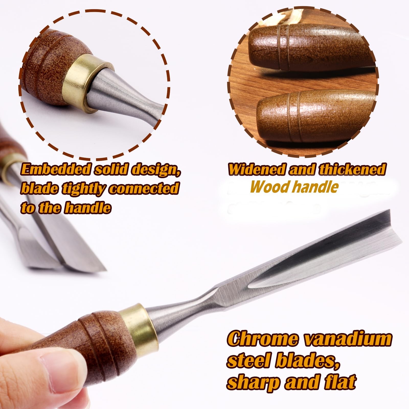 12-Piece Wood Carving Chisel Set – CR-V 60 Steel Multi-Shape Edge Gouges Carv…