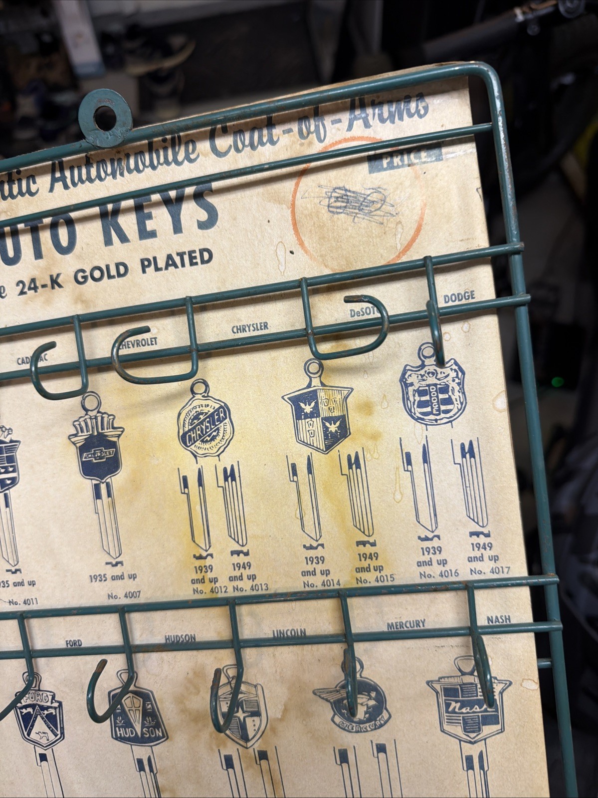 Authentic Metal Key Display Sign Store Rack Hangers Vintage Chevy Ford Pontiac