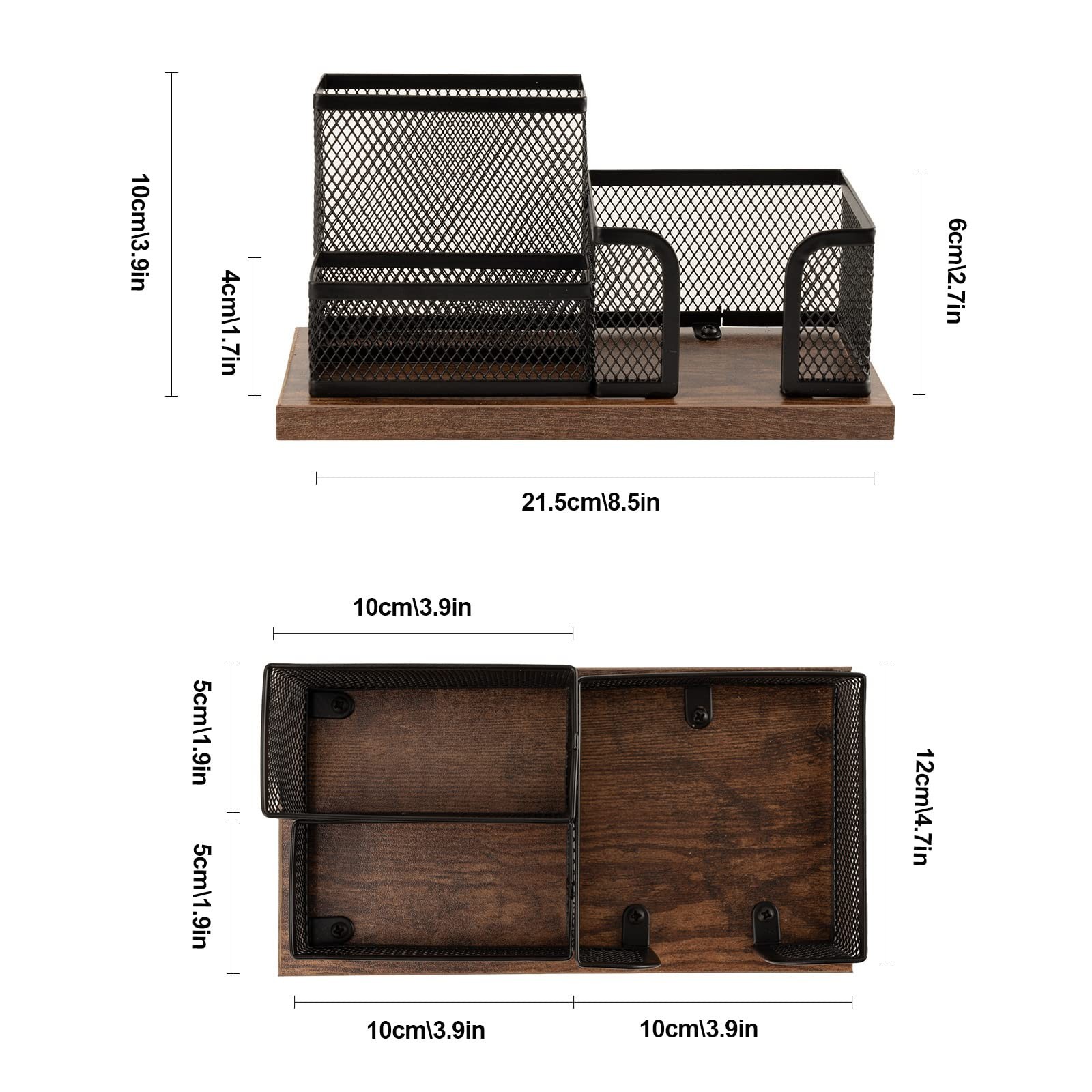 Antique Wood & Mesh Pen Holder Office Supplies Caddy, Storage Baskets for Des…