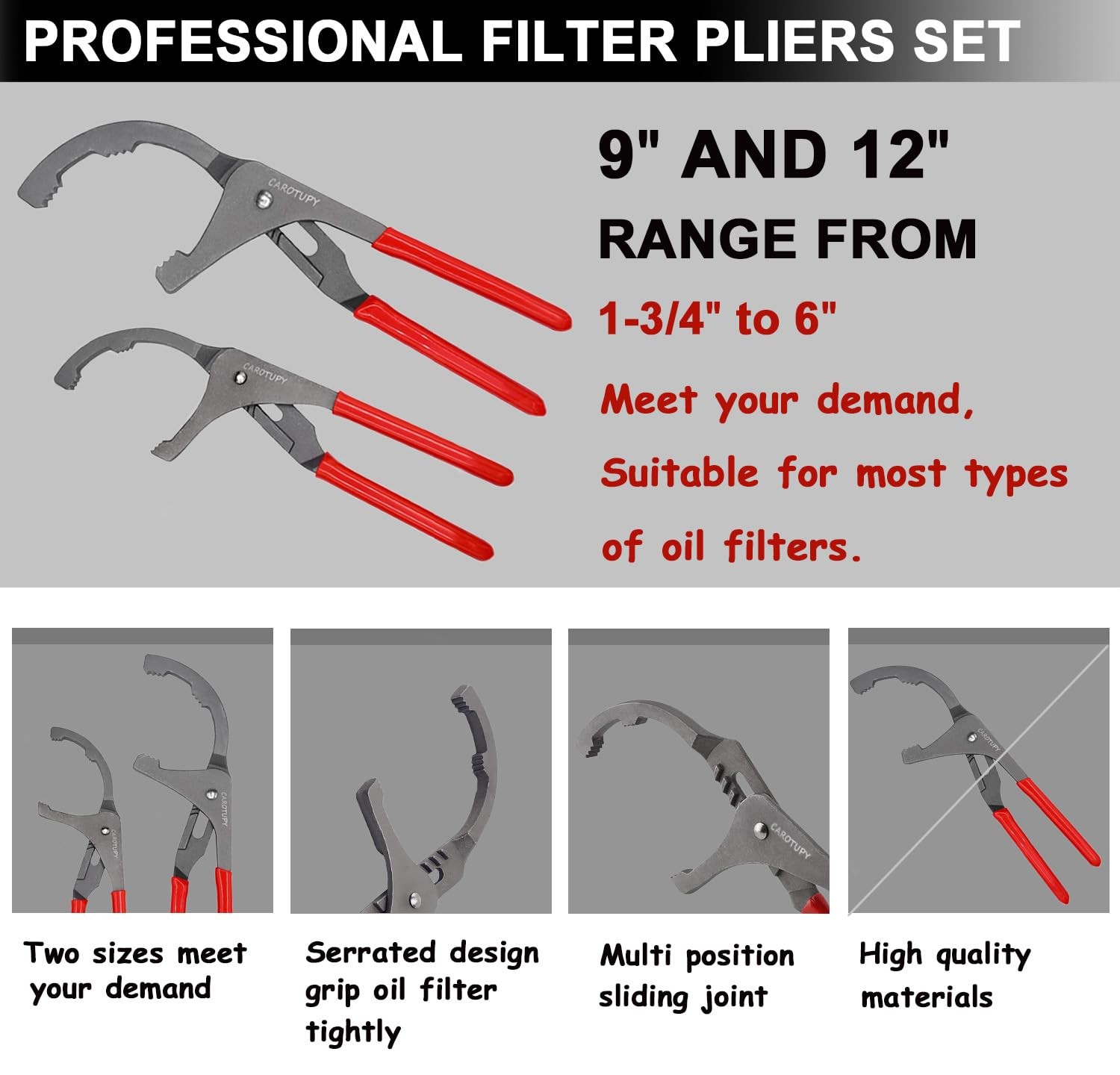 10PCS Oil Filter Wrench Set, 9 & 12 Oil Filter Pliers, 3 Jaw Oil Filter Wrench T