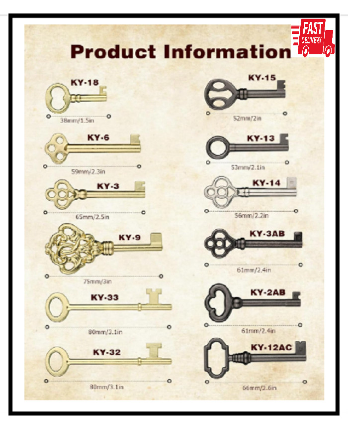 12pcs Skeleton Key Set | Universal Hollow Barrel Keys for Antique Cabinet Door
