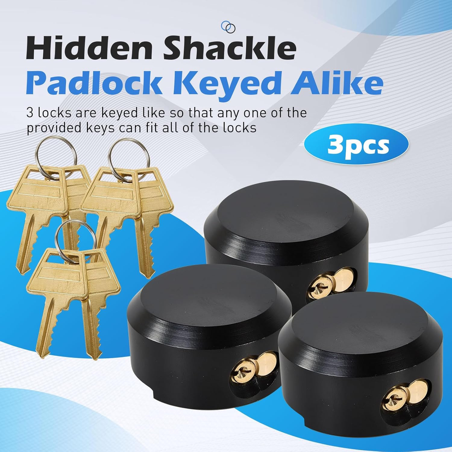 3 Pack Puck Locks for Trailers Keyed Alike 2-7/8” Hidden Shackle Padlocks Heavy