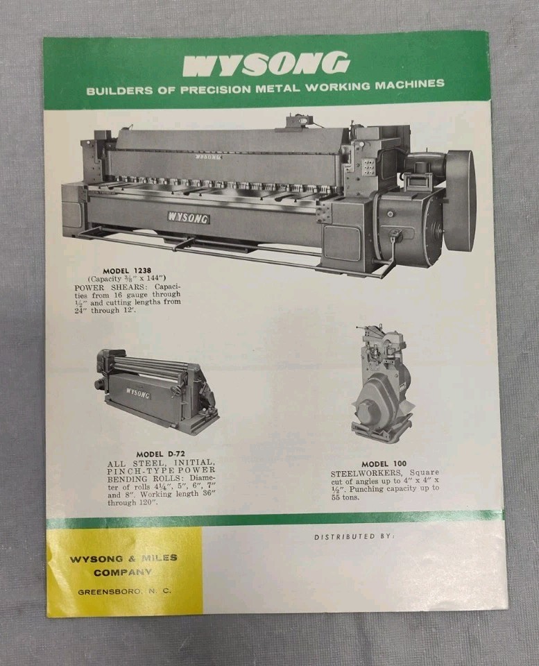Wysong & Miles Catalog Squaring Shears Machine Metal Working Tool Brochure 1960s