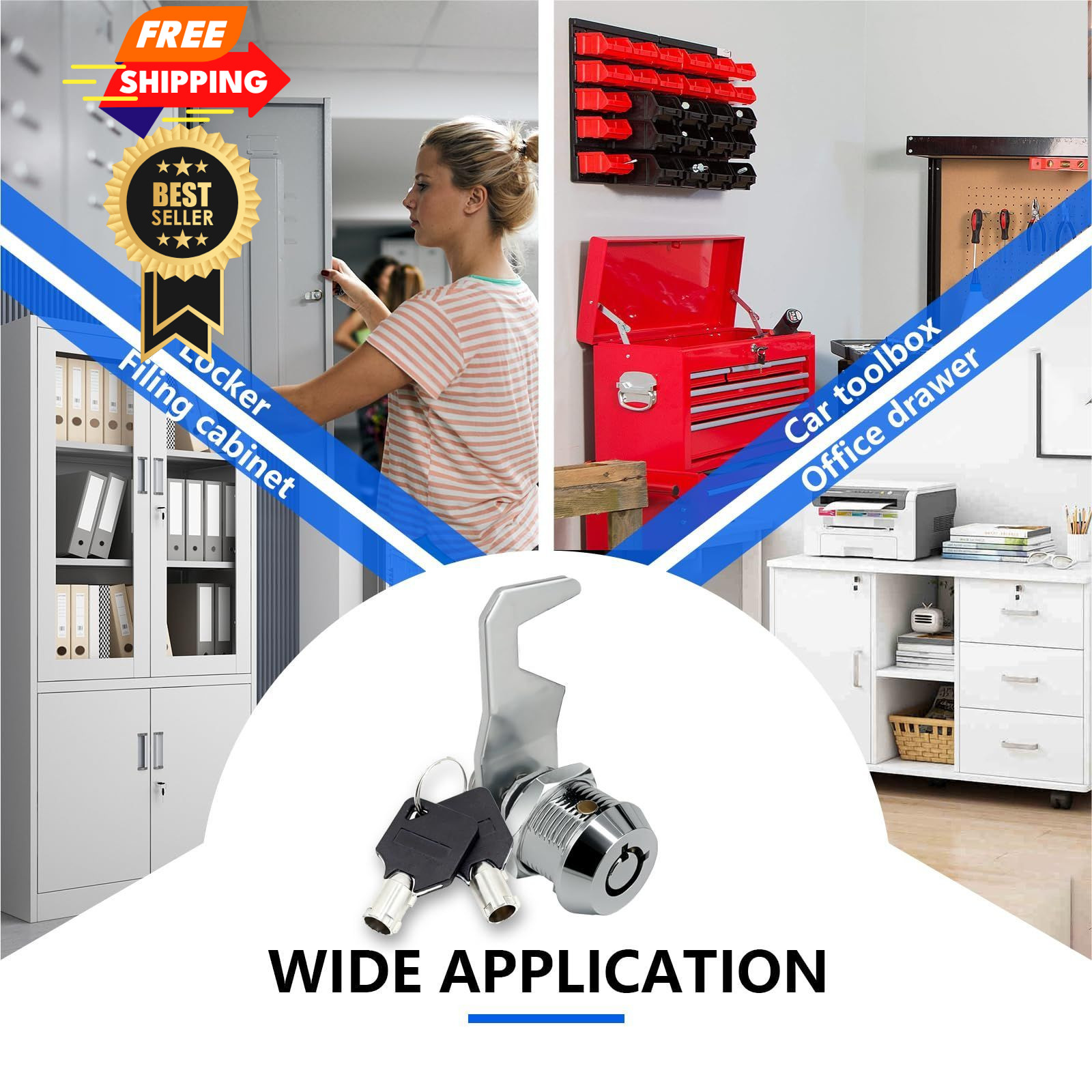 1Pack Toolbox Lock with Keys 5/8 Inch Cabinet Locks Keyed Alike Tubular Black