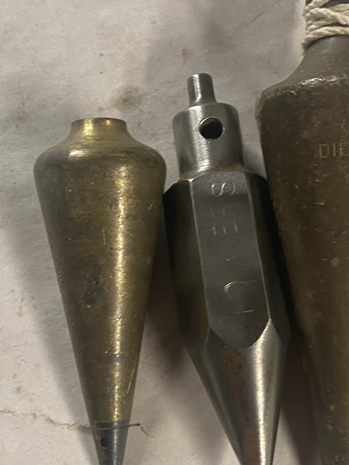 3 Vintage Plumb Bobs 1 Brass Dietzgen 16 oz 1 Brass 7 oz 1 Steel 7oz