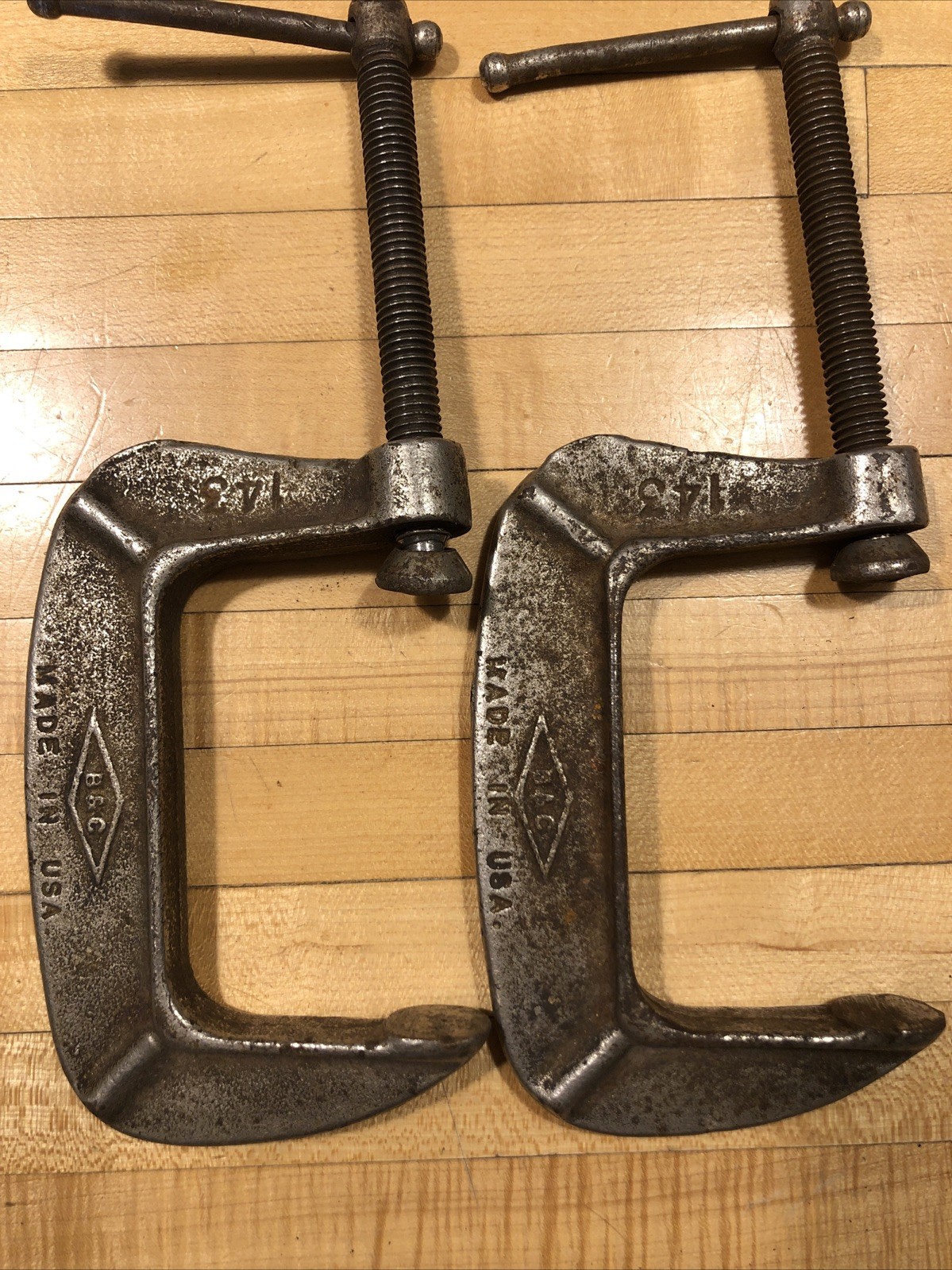 VTG Pair Lot 2 Brink & Cotton No. 143 – 3 Inch C-Clamps Tool B&C USED!