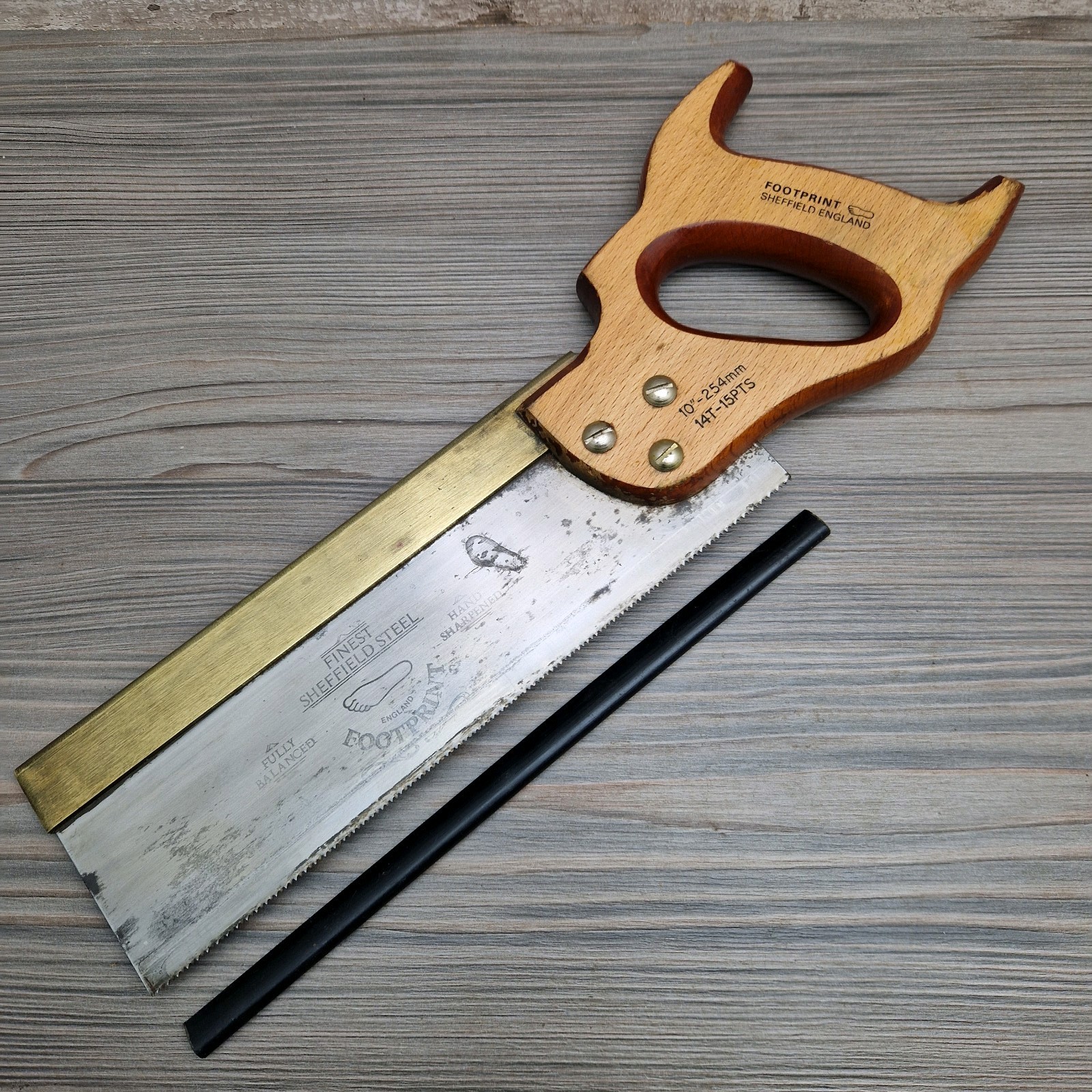 Vintage Footprint 10″ Brass Back Tenon Saw 14T-15PTS Fully Balanced – England