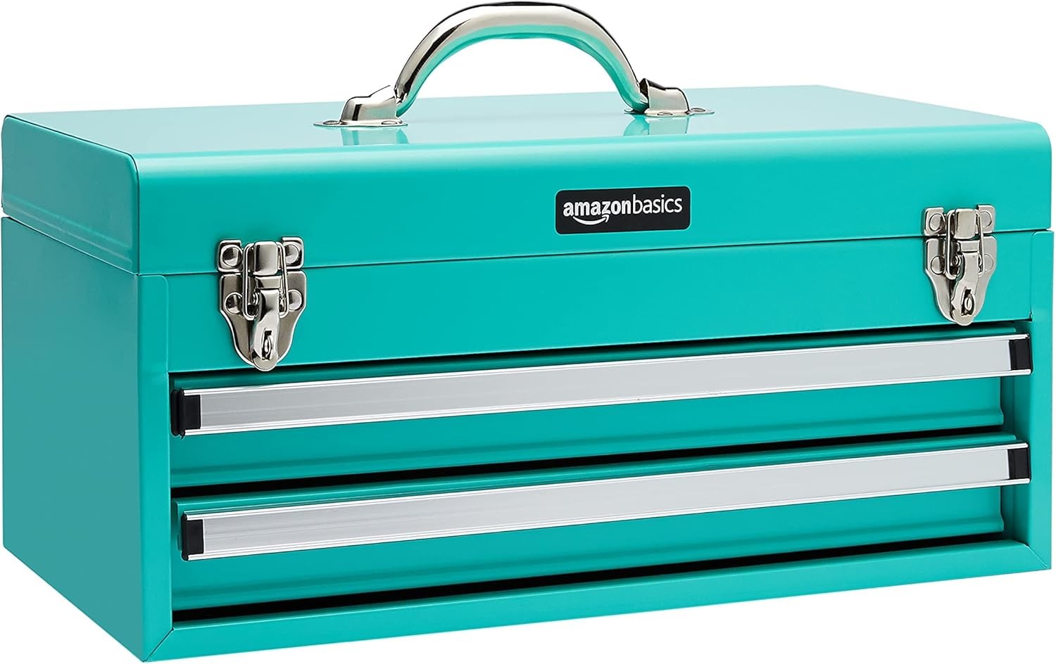 Amazon Basics Metal Tool Box w/Drawers, Turquoise, 18.1×8.7×9.5in