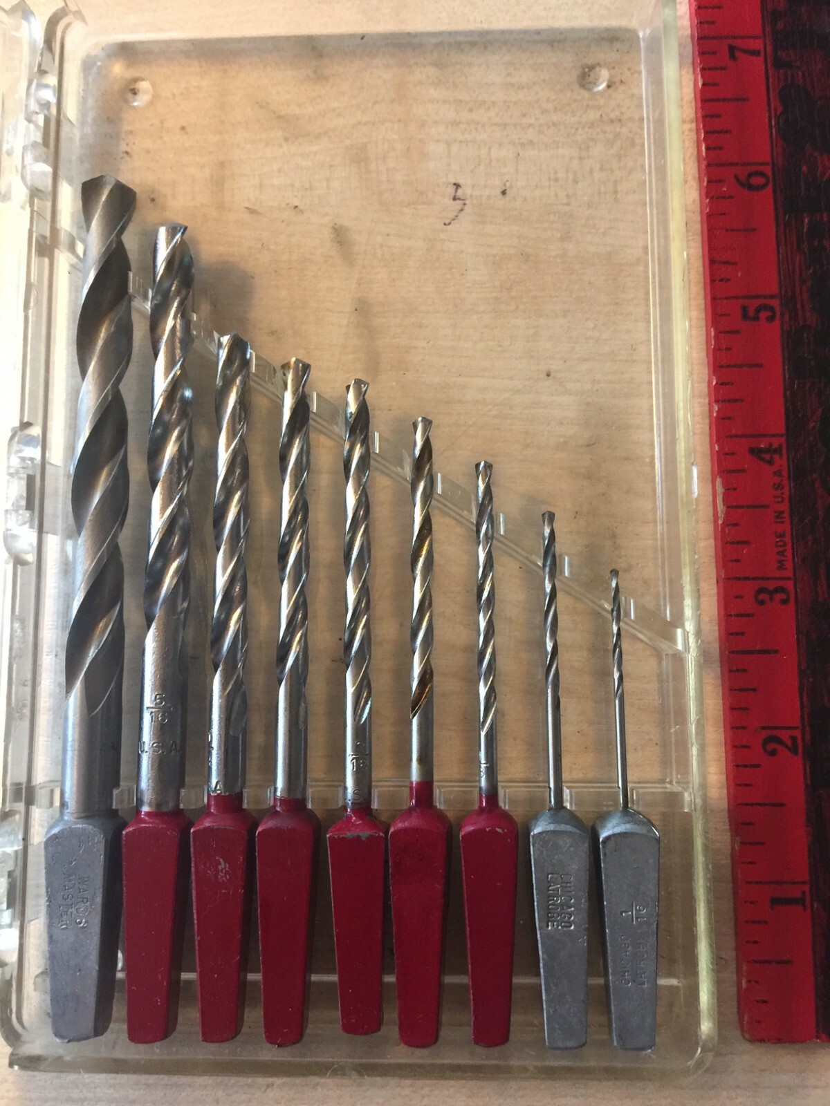9pcs. Chicago Latrobe / Wards Master, VINTAGE AUGER BITS 1/16″- 3/8″, USA MADE