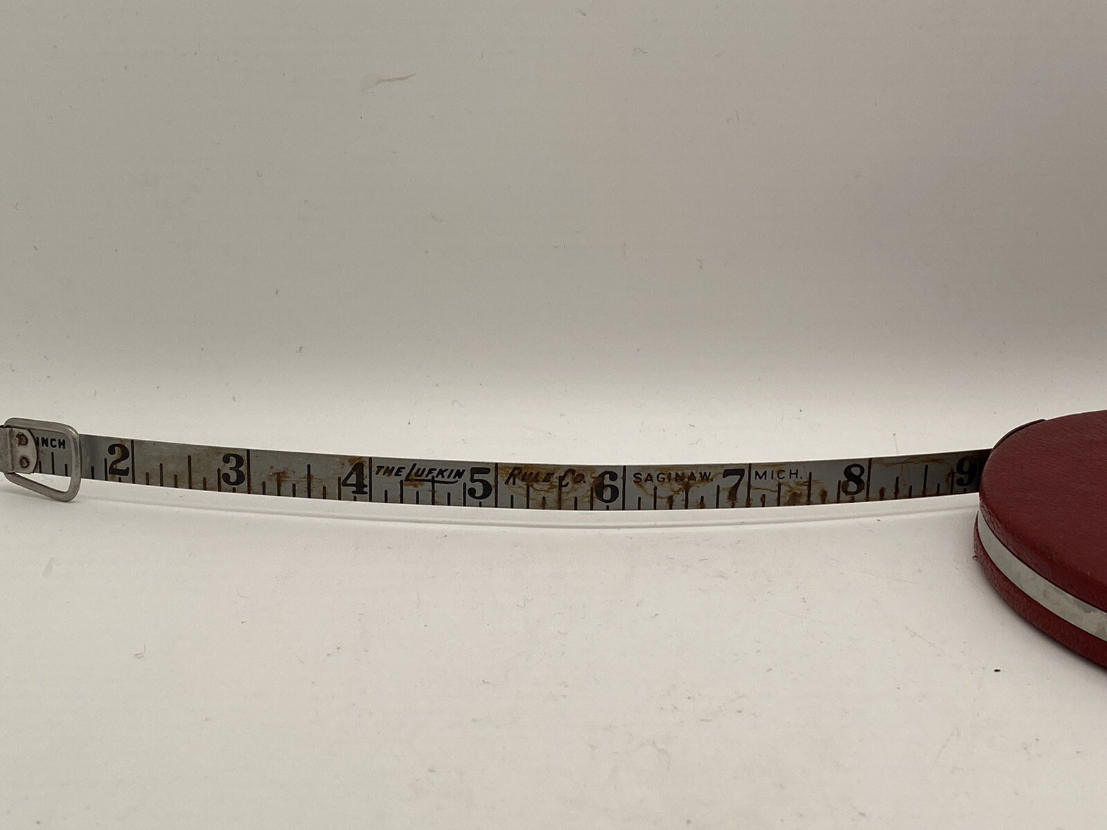 VTG LUFKIN RULE CO 100 FT STEEL MEASURING TAPE RED CHROME CLAD SAGINAW MI USA