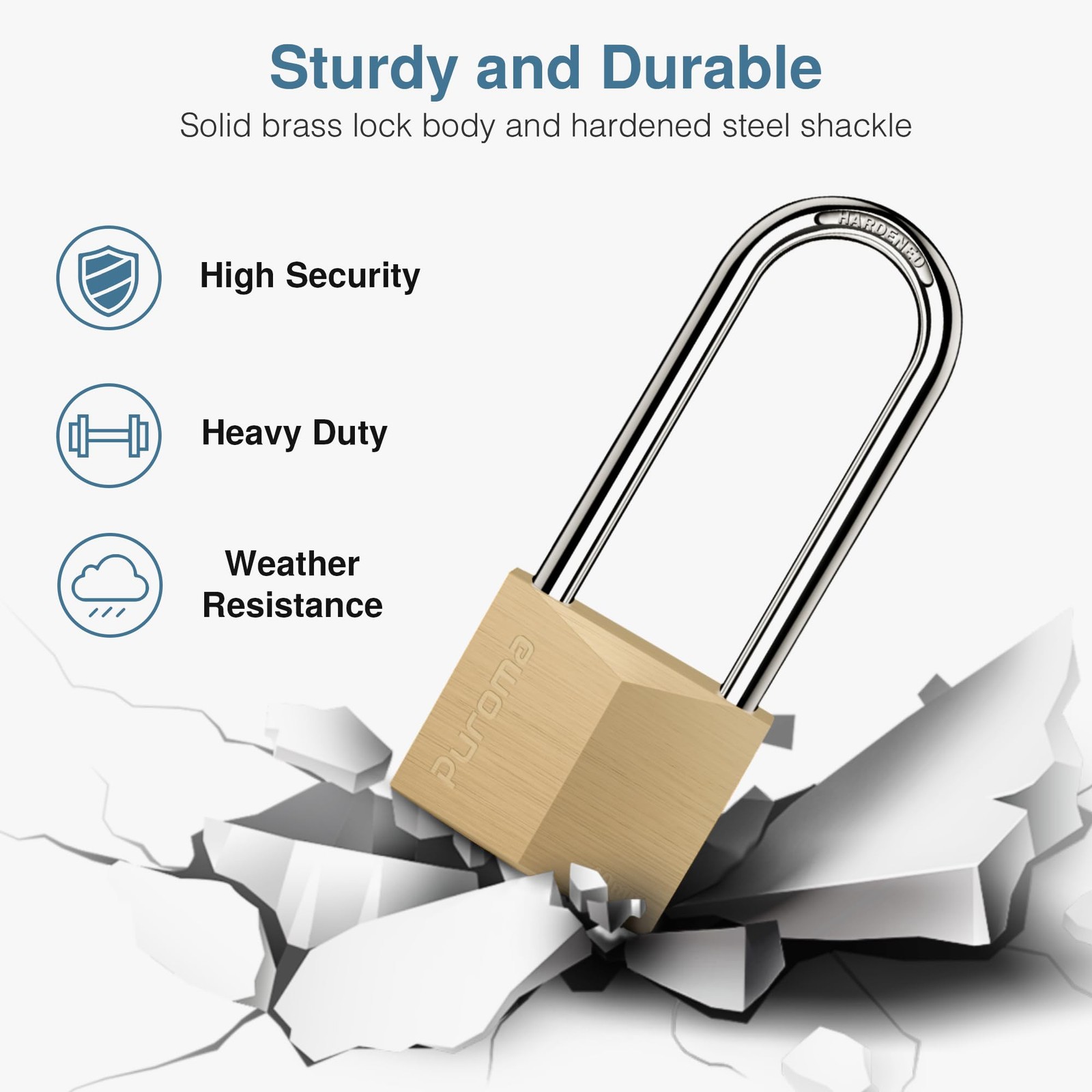 1 Pack Keyed Padlock Waterproof Solid Brass Lock, 2.6 Inch Padlock with Keys