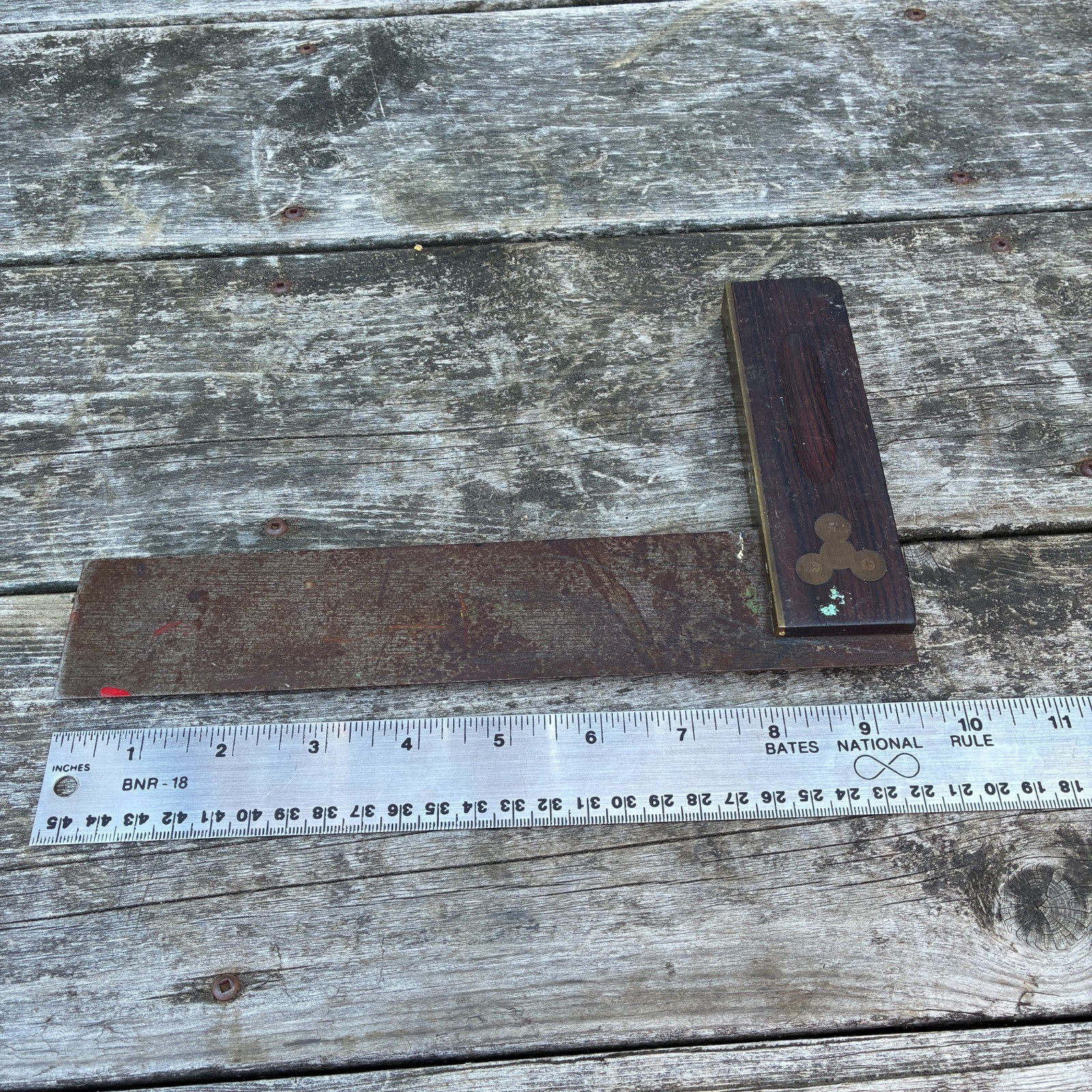 Vintage 8″ Wood Brass Steel Try Square – Antique Old Tool