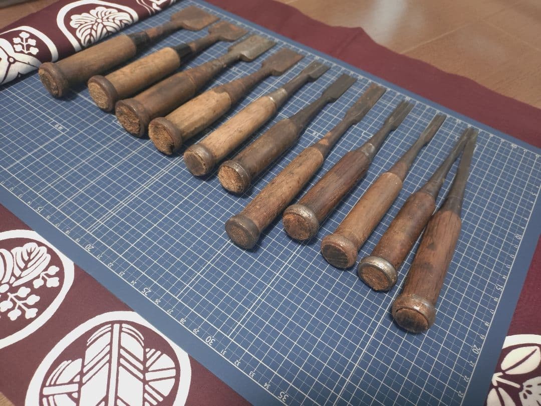 Lot of 11 Vintage Japanese Oire Nomi Chisels Full Set 3mm-41.5mm Iemoto