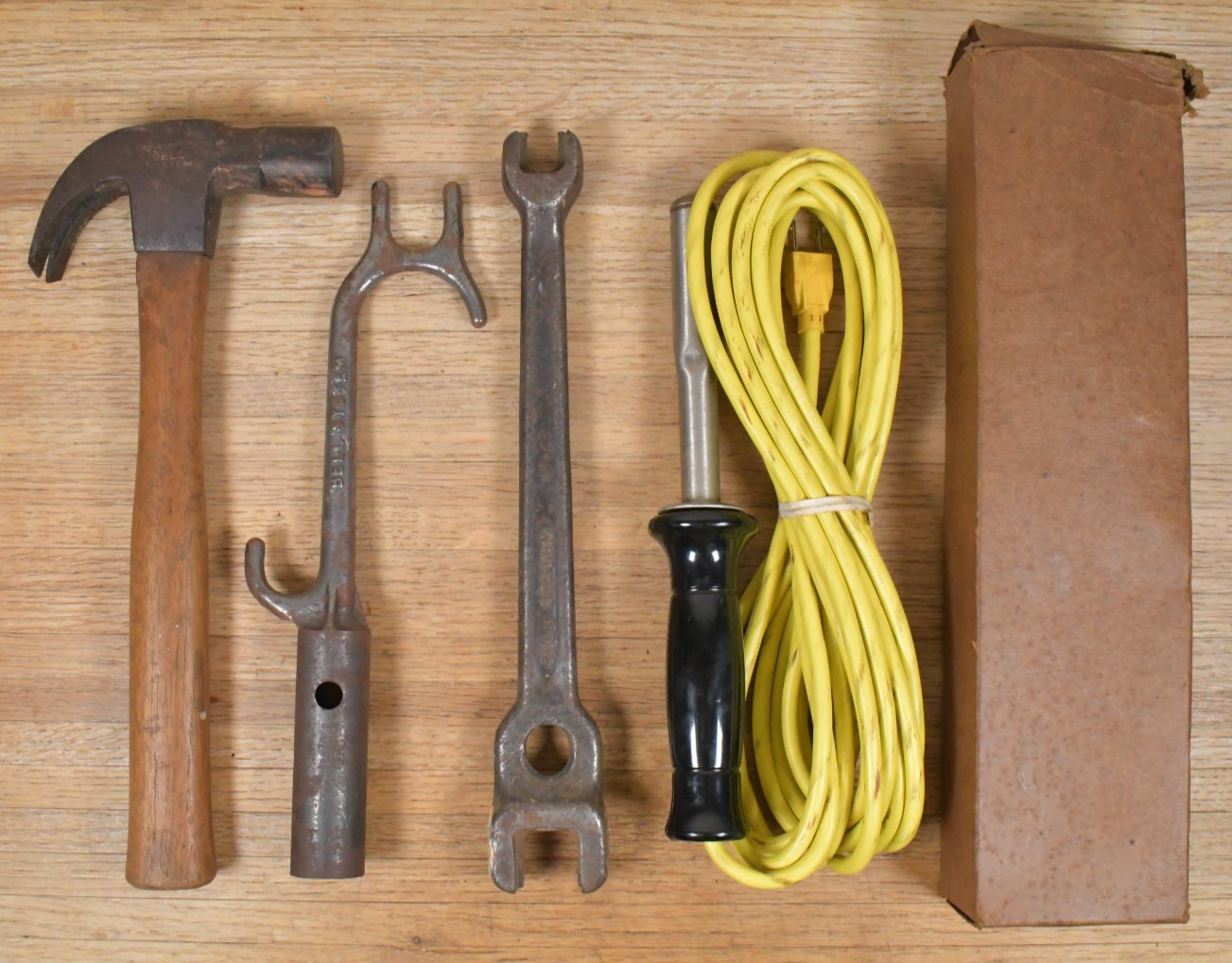 4x Vtg BELL SYSTEM Tools Lineman’s Wrench Cope Hook Hammer & Soldering Iron