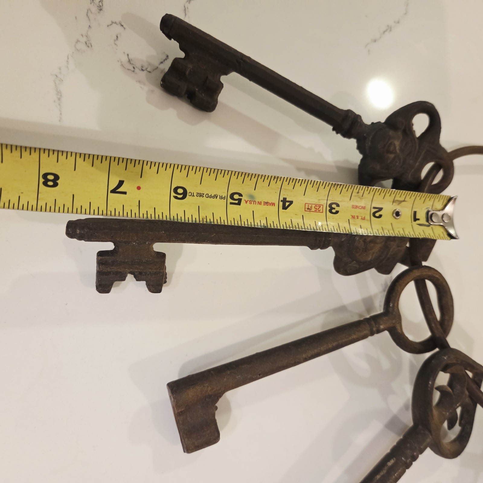 VTG Skeleton Mayan Aztec Master Cast Iron Door Lock Key Large Ring Lot 5 RARE