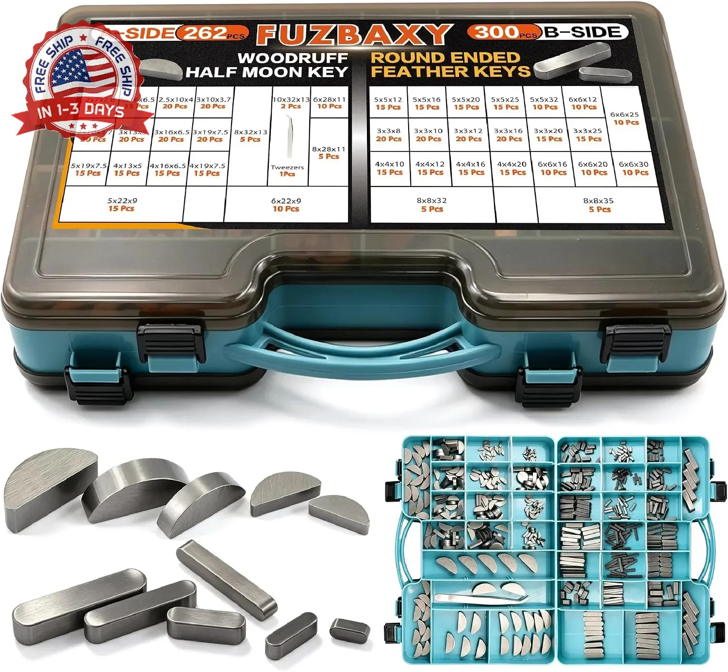 562pcs Woodruff Half Moon & Feather Key Kit for Auto Shaft Repair | 40 Sizes of