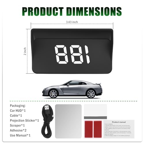 GPS Heads up Display for Cars with HD Large Font,USB Plug & Play Car HUD White