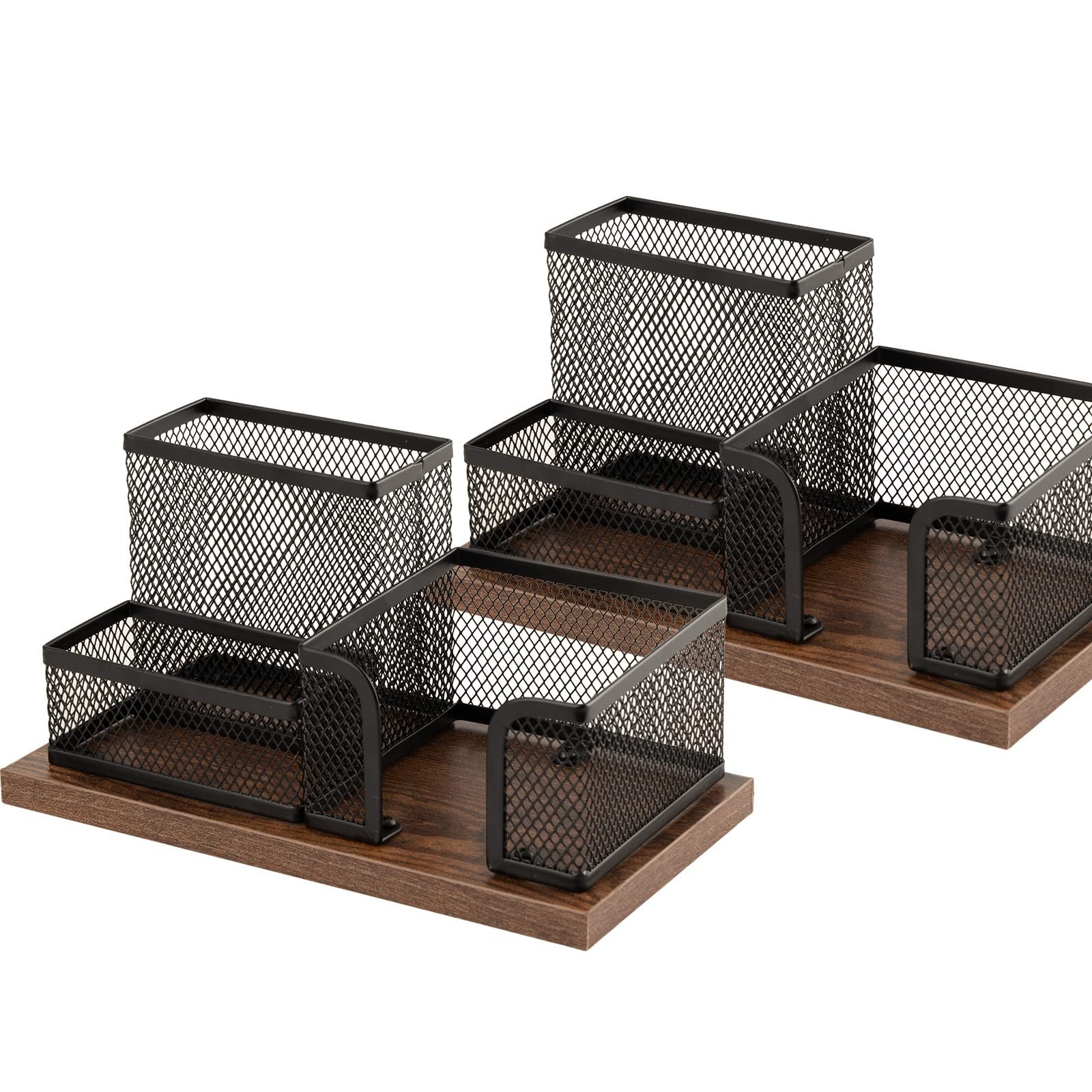 Antique Wood & Mesh Pen Holder Office Supplies Caddy, Storage Baskets for Des…