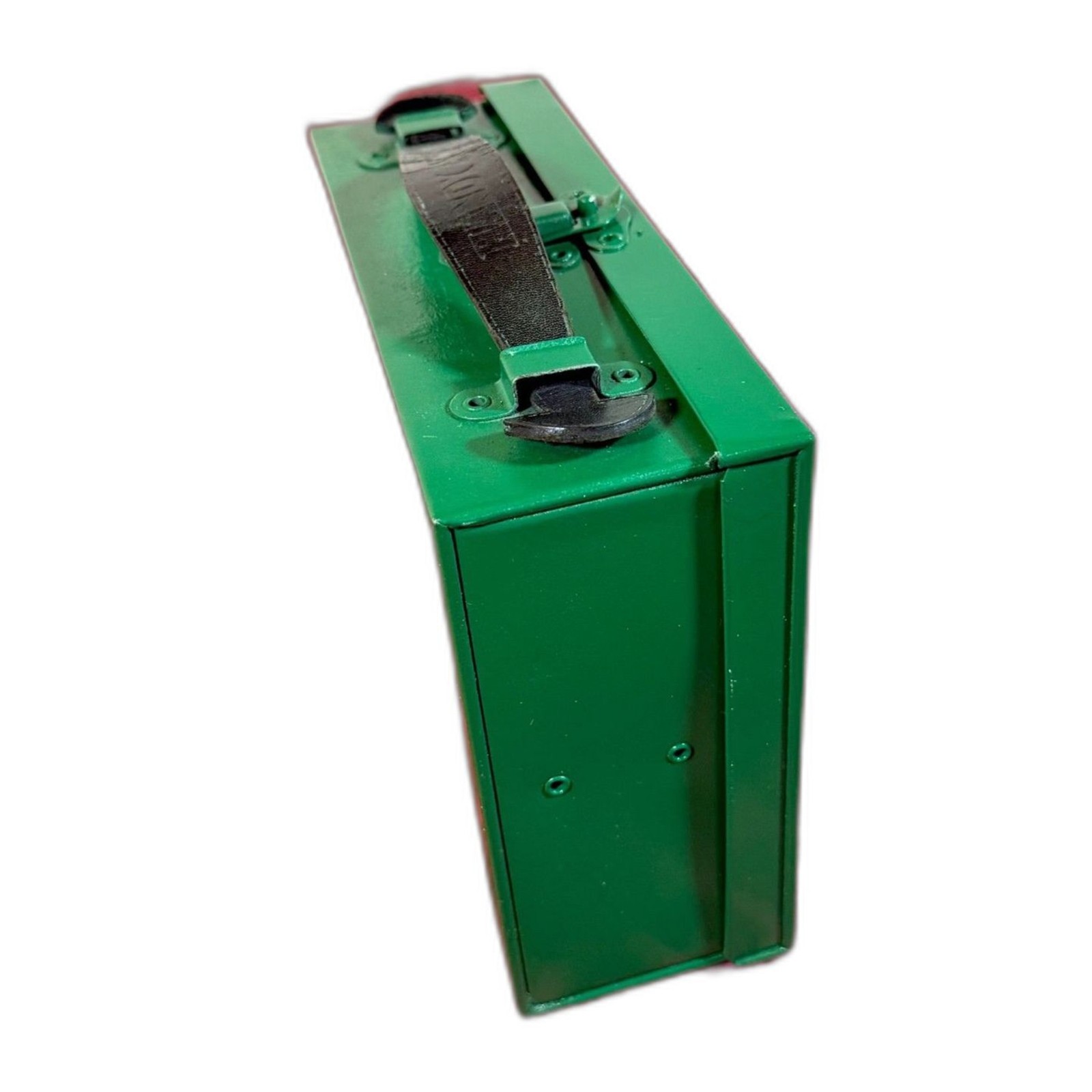 Vintage Handy Andy J.A. Sexauer Metal Box – Repainted Green – Leather Handle