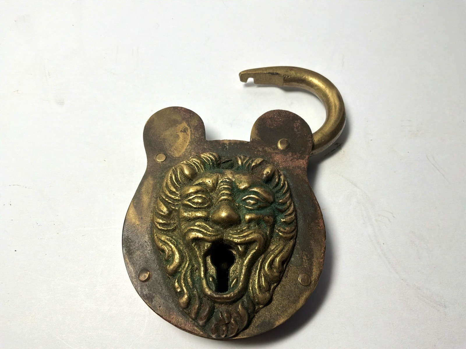 Antique Patent 1896 Large Lion Head #3 Brass Padlock Lock No Key