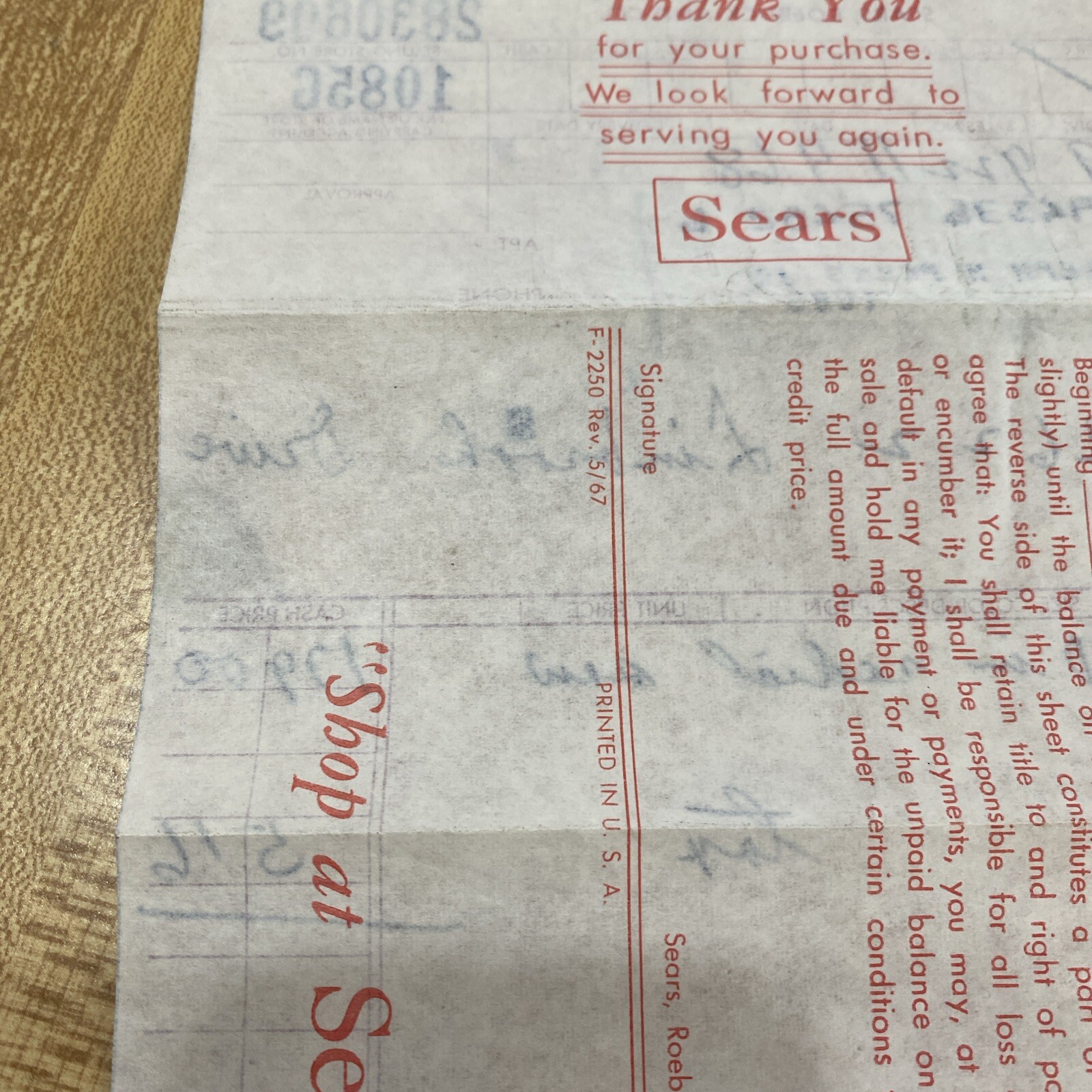 1968 Sears Roebuck & Co. Handwritten Tool Receipt Craftsman 10in Radial Saw VA