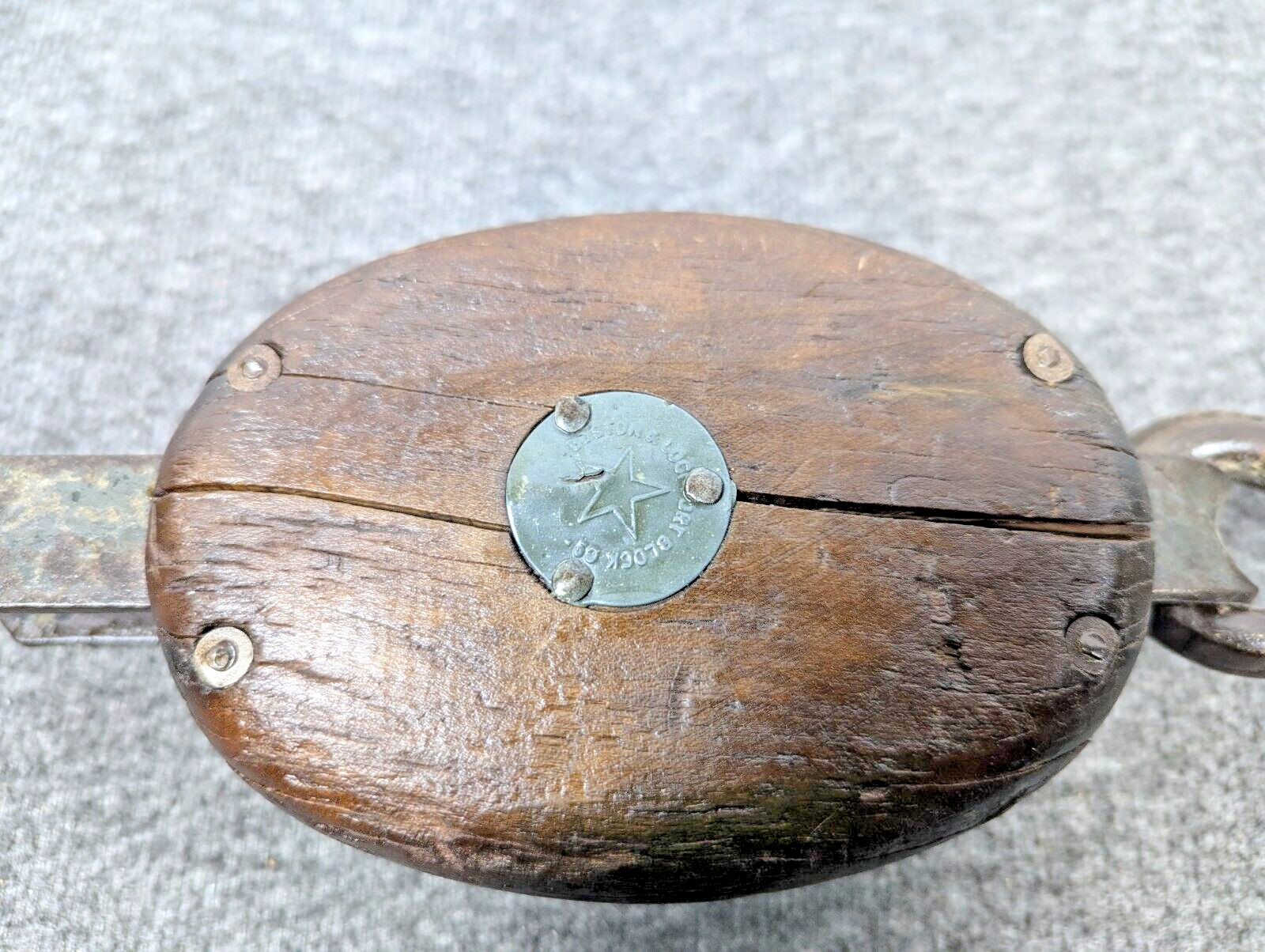 Vintage Small Star Logo Single Block & Tackle Pulley Boston & Lockport Block Co