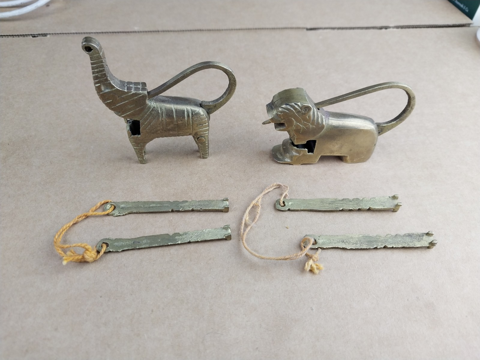 Lot of 2 Vintage Brass Locks Lion and Elephant With Keys